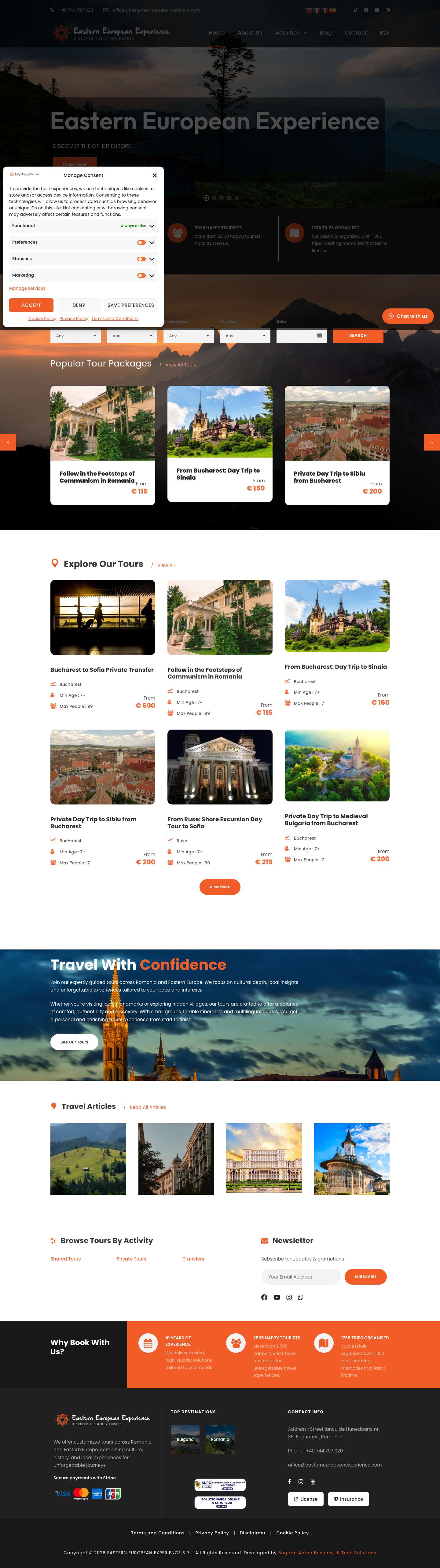 Travel2Romania – Guided Tours & Authentic ExperiencesHomepage - Eastern European Experience - Full Screenshot