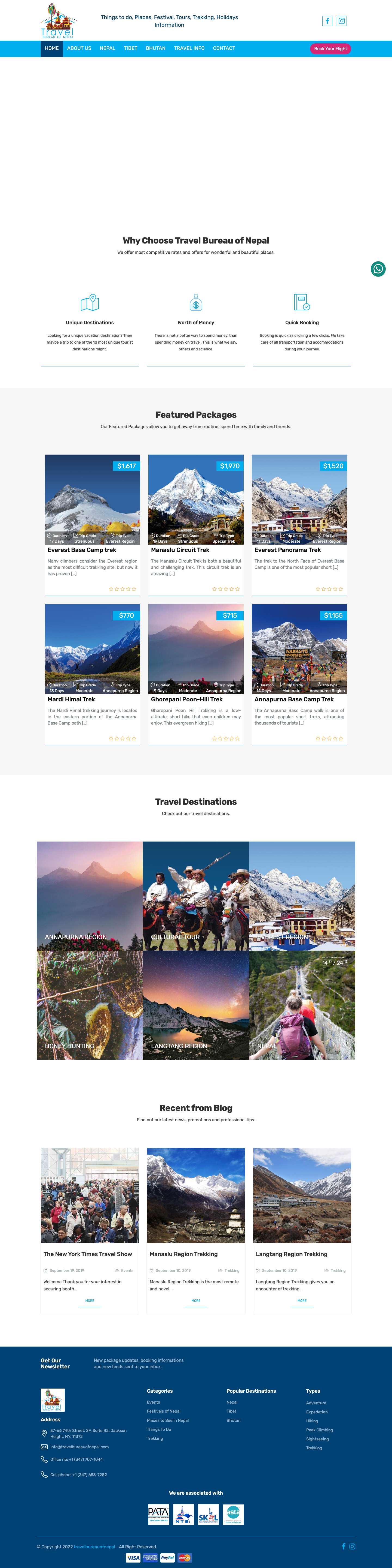 Travel Bureau of Nepal - Things to do, Places, Festival, Tours, Trekking, Holidays Information - Full Screenshot