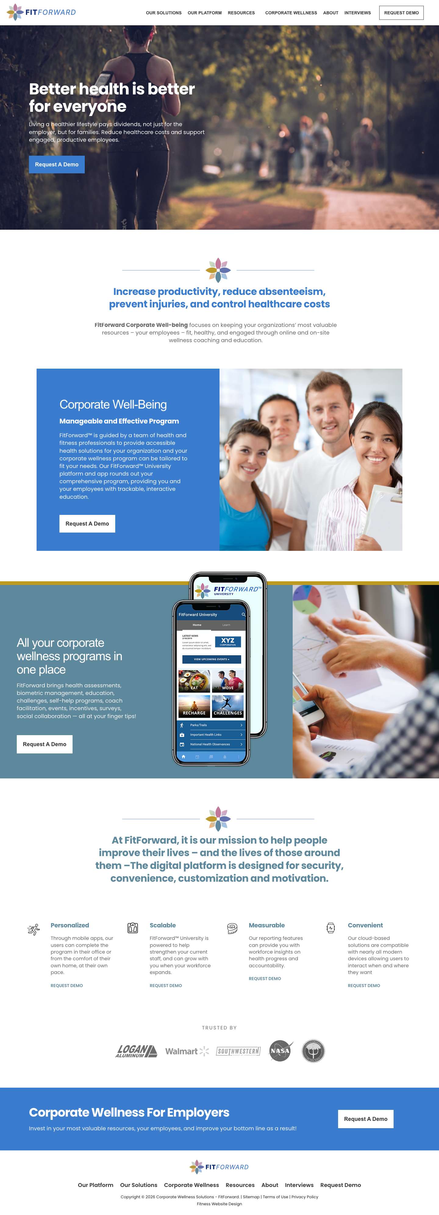 Corporate Wellness Solutions – FitForward: FitForward Corporate Well-being focuses on keeping your organizations’ most valuable resources – your employees – fit, healthy, and engaged through online and on-site wellness coaching and education. - Full Screenshot