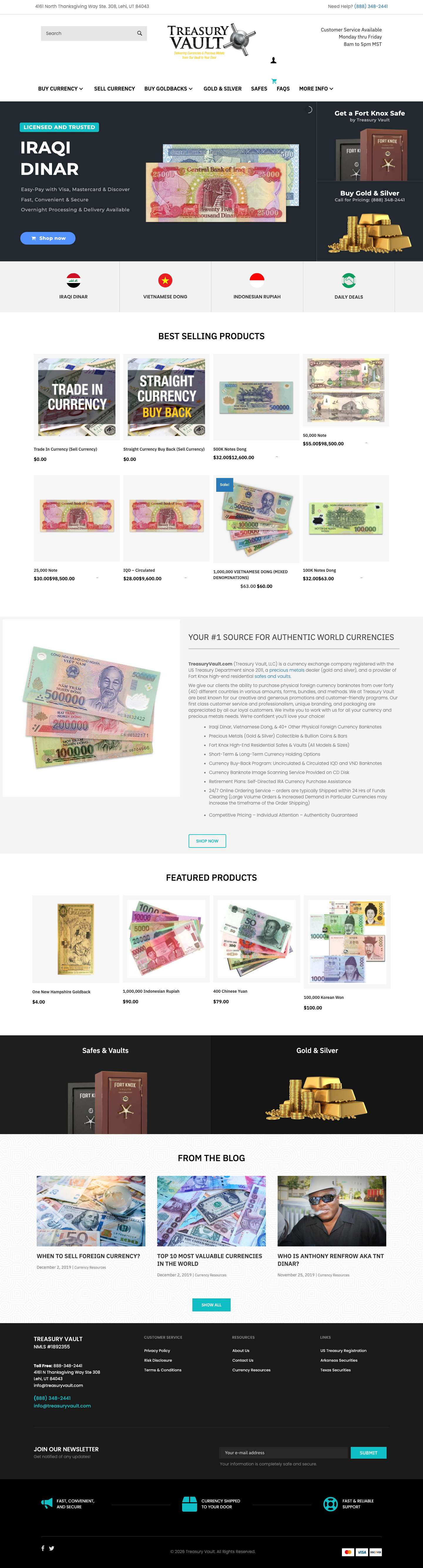 Currency Exchange, Iraqi Dinar, Vietnamese Dong | Treasury Vault - Full Screenshot