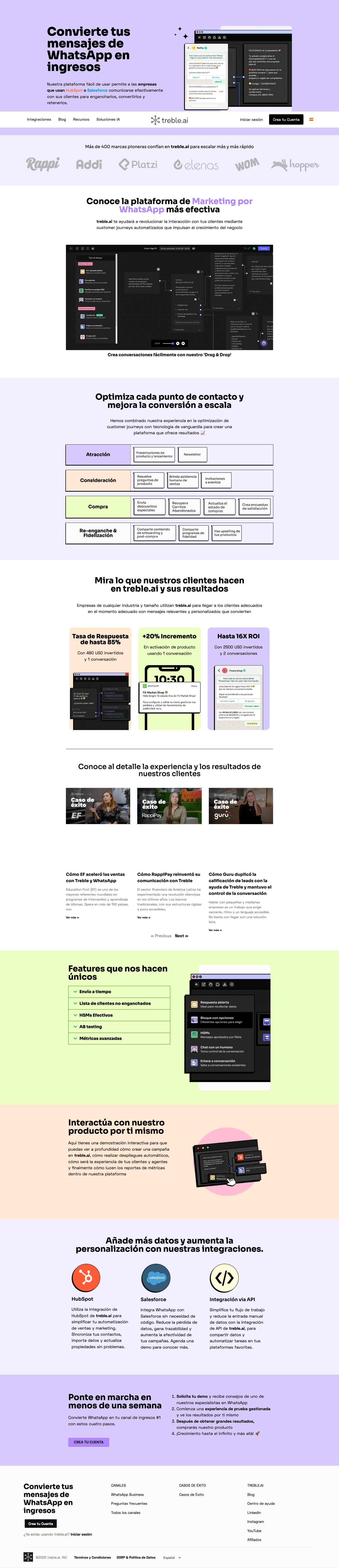 La mejor plataforma de IA para WhatsApp | treble.ai - Full Screenshot