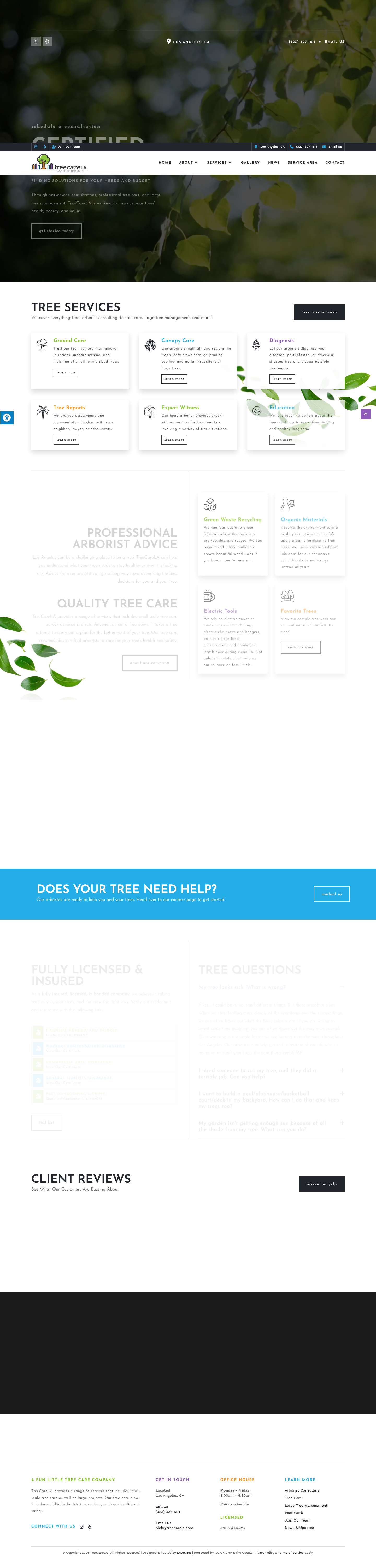 TreeCareLA - Certified Arborists | Los Angeles CA - Full Screenshot