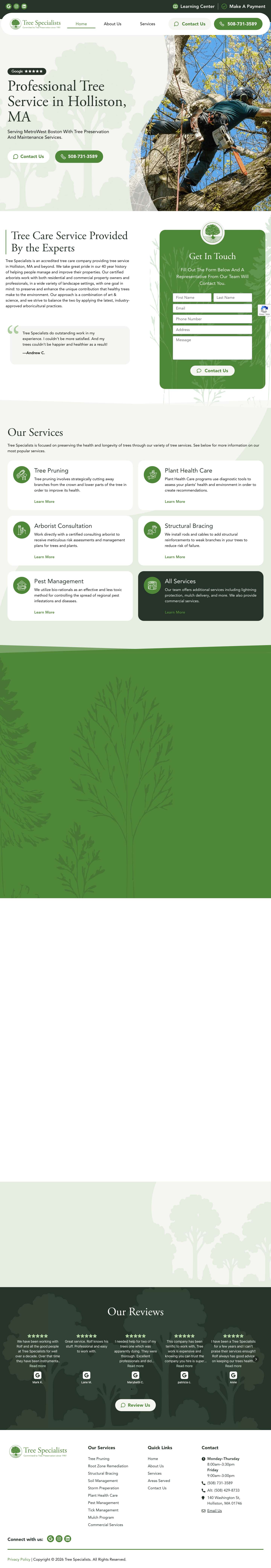 Tree Service | Holliston, MA | Tree Specialists - Full Screenshot