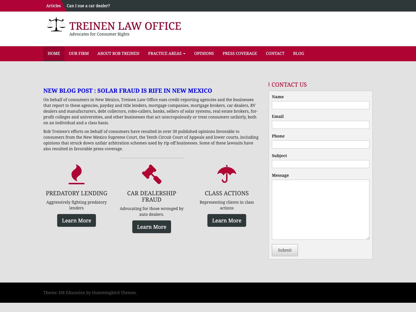 Treinen Law Office – Advocates for Consumer Rights - Full Screenshot
