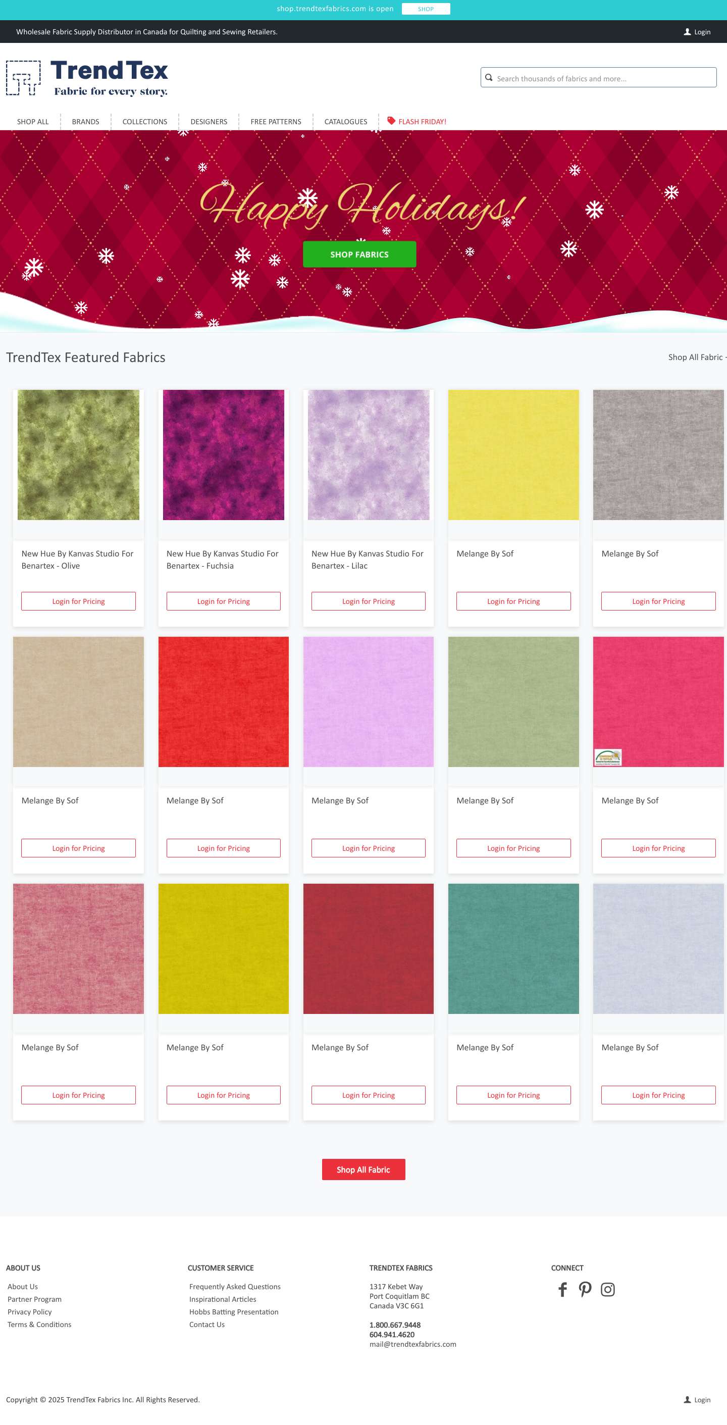 Quilting fabrics online in Canada | TrendTex Fabrics Shop - Full Screenshot