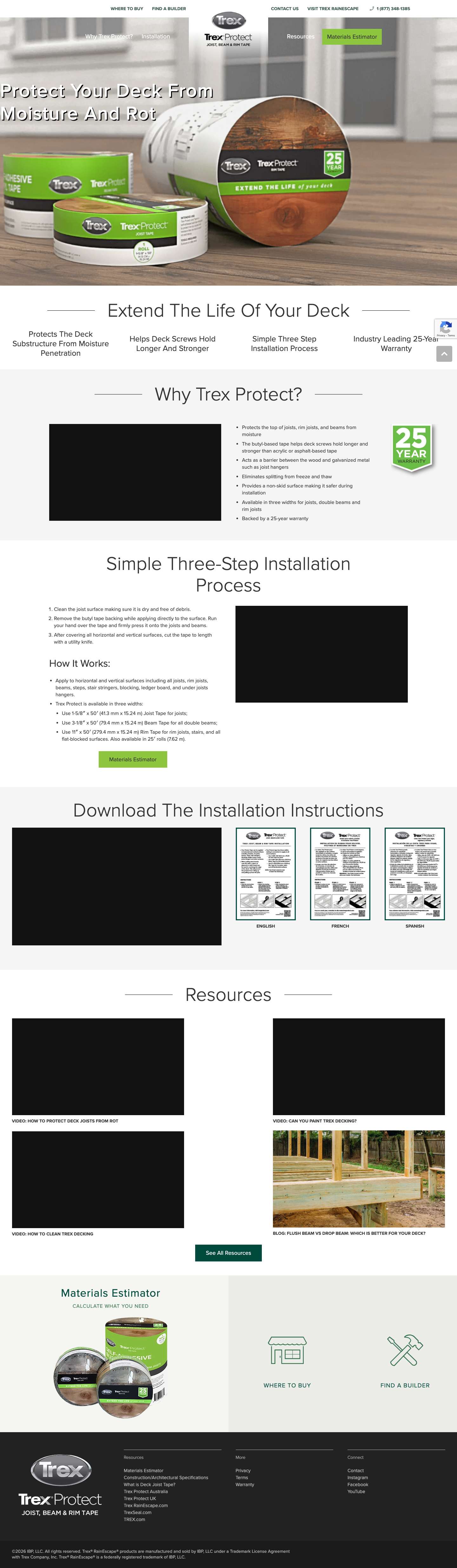 Deck Joist, Beam and Rim Tape | Trex Protect - Full Screenshot