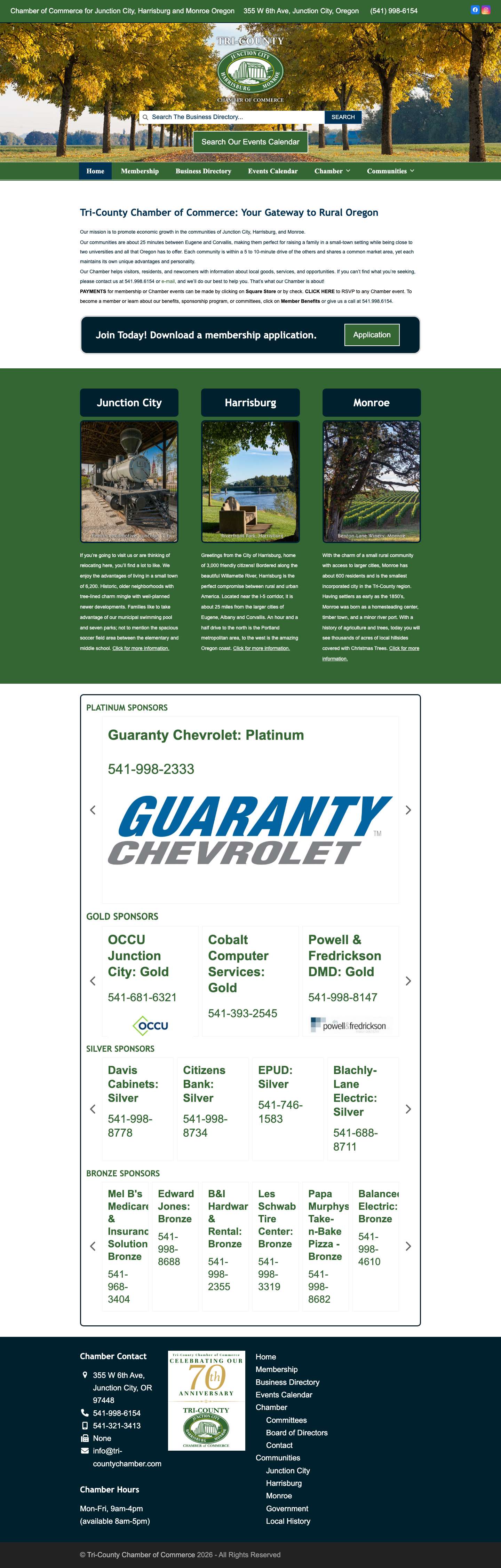 Tri-County Chamber of Commerce – Chamber of Commerce for Junction City, Harrisburg and Monroe Oregon - Full Screenshot