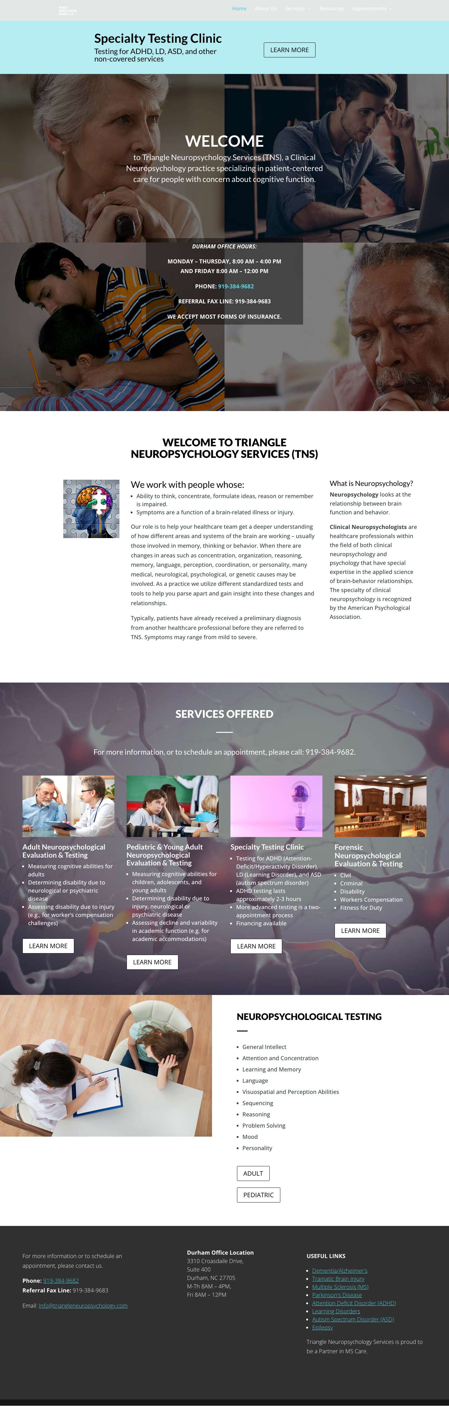triangleneuropsychology.com – Triangle Neuropsychology Services, PLLC - Full Screenshot
