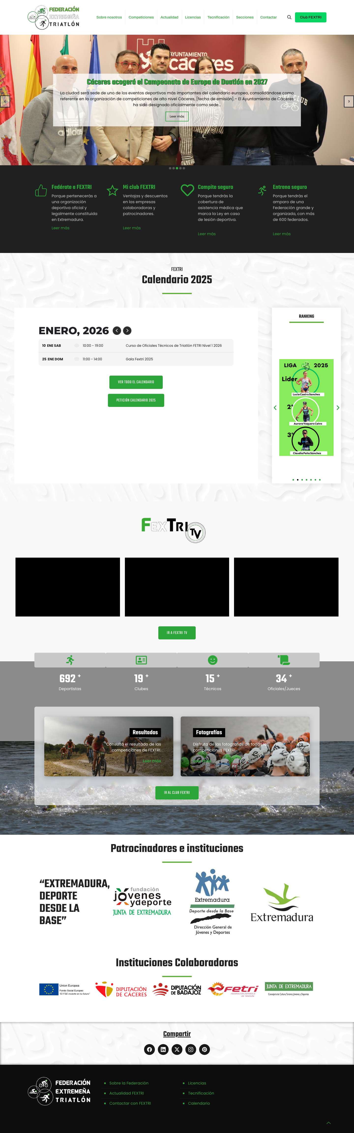 Bienvenido a la Federación Extremeña De Triatlón - FEXTRI - Full Screenshot