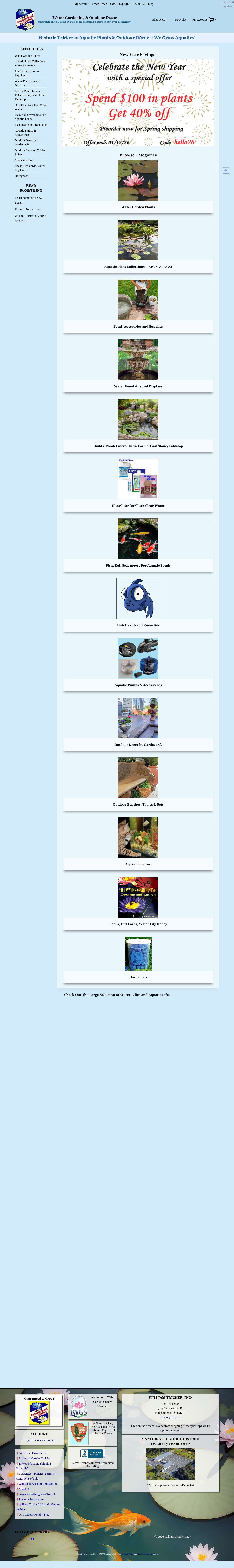 Historic Tricker's® Aquatic Plants & Outdoor Décor ~ We Grow Aquatics! - William Tricker's Water Gardens - 130 years old. - Full Screenshot