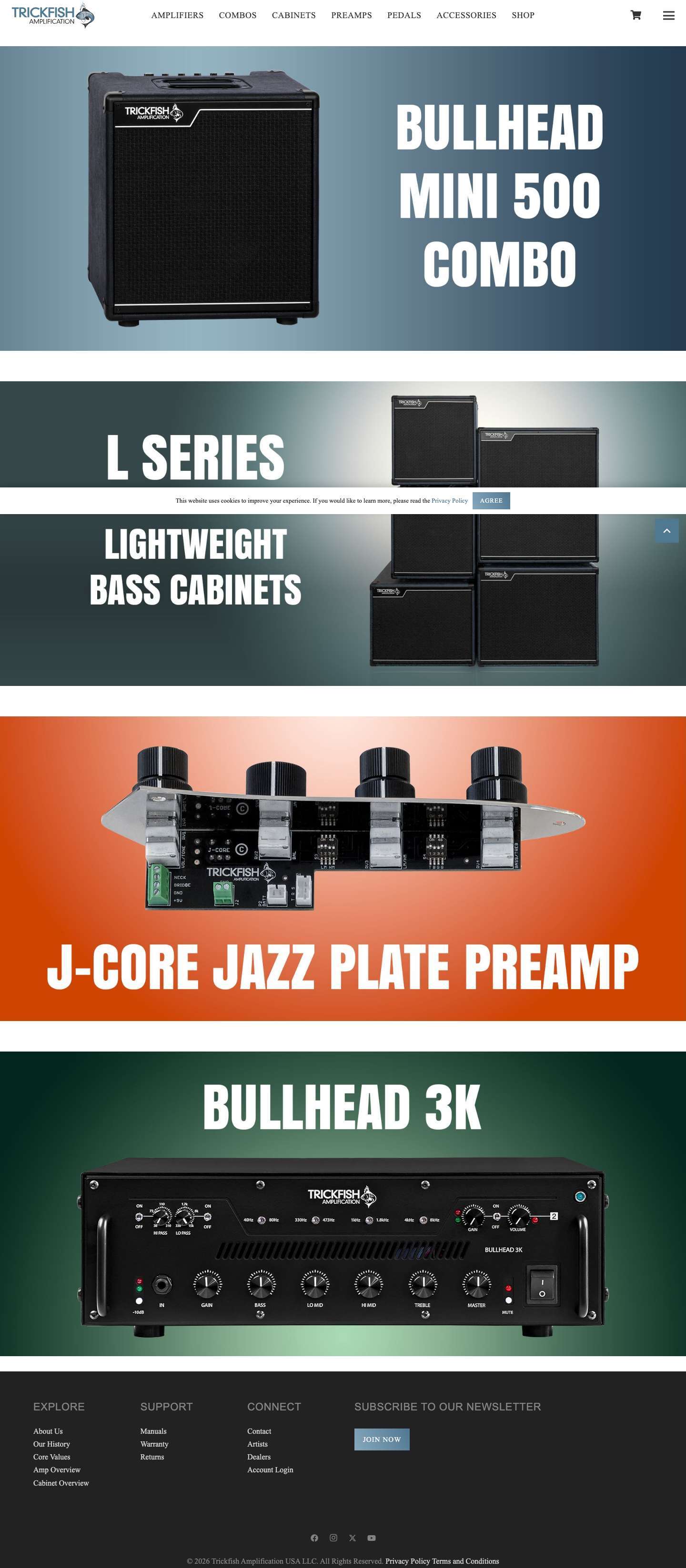 TRICKFISH AMPLIFICATION – Professional Bass Amps / Bass Cabs / Bass Preamps - Full Screenshot