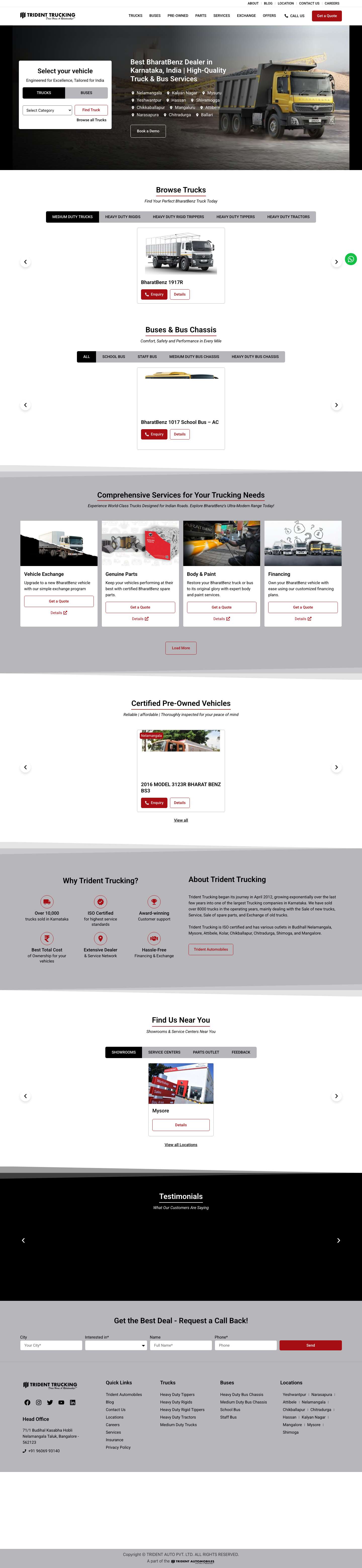 BharatBenz Trucks & Buses Dealer in India | Trident Trucking - Full Screenshot