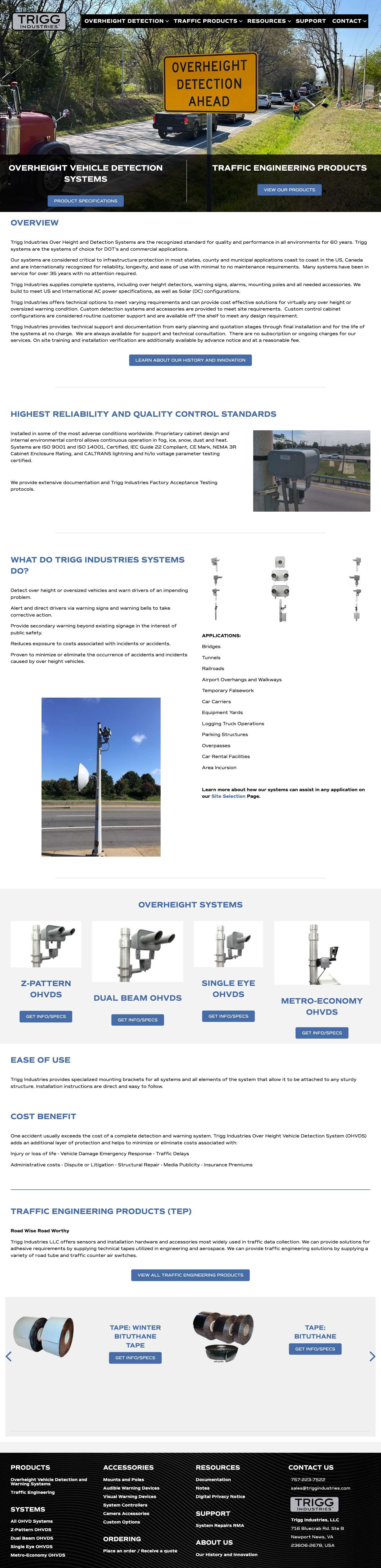 Trigg Industries - Overheight Vehicle Detection Systems & TEP Products - Full Screenshot