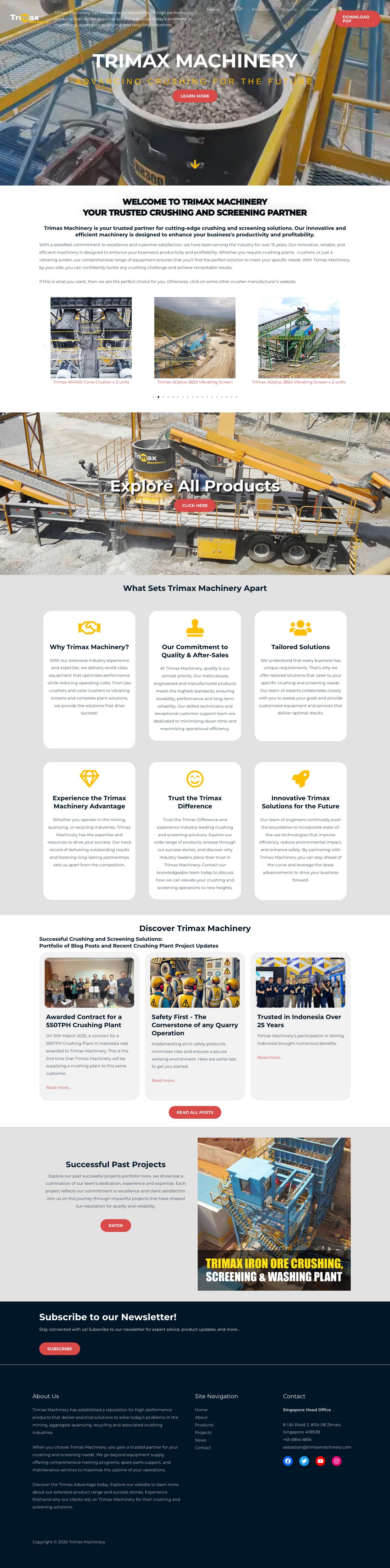 Trimax Machinery – Trimax Machinery has established a reputation for high performance products that deliver practical solutions to solve today’s problems in the mining, aggregate quarrying, and recycling industries. - Full Screenshot