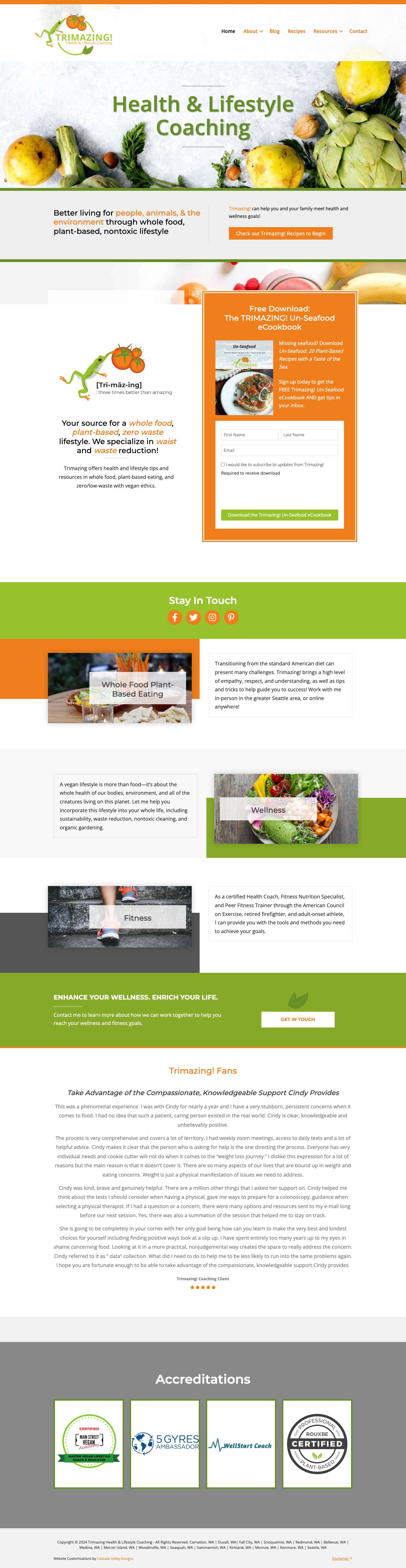 Trimazing Health & Lifestyle Coaching | Seattle-Area, Plant-Based, Vegan - Full Screenshot