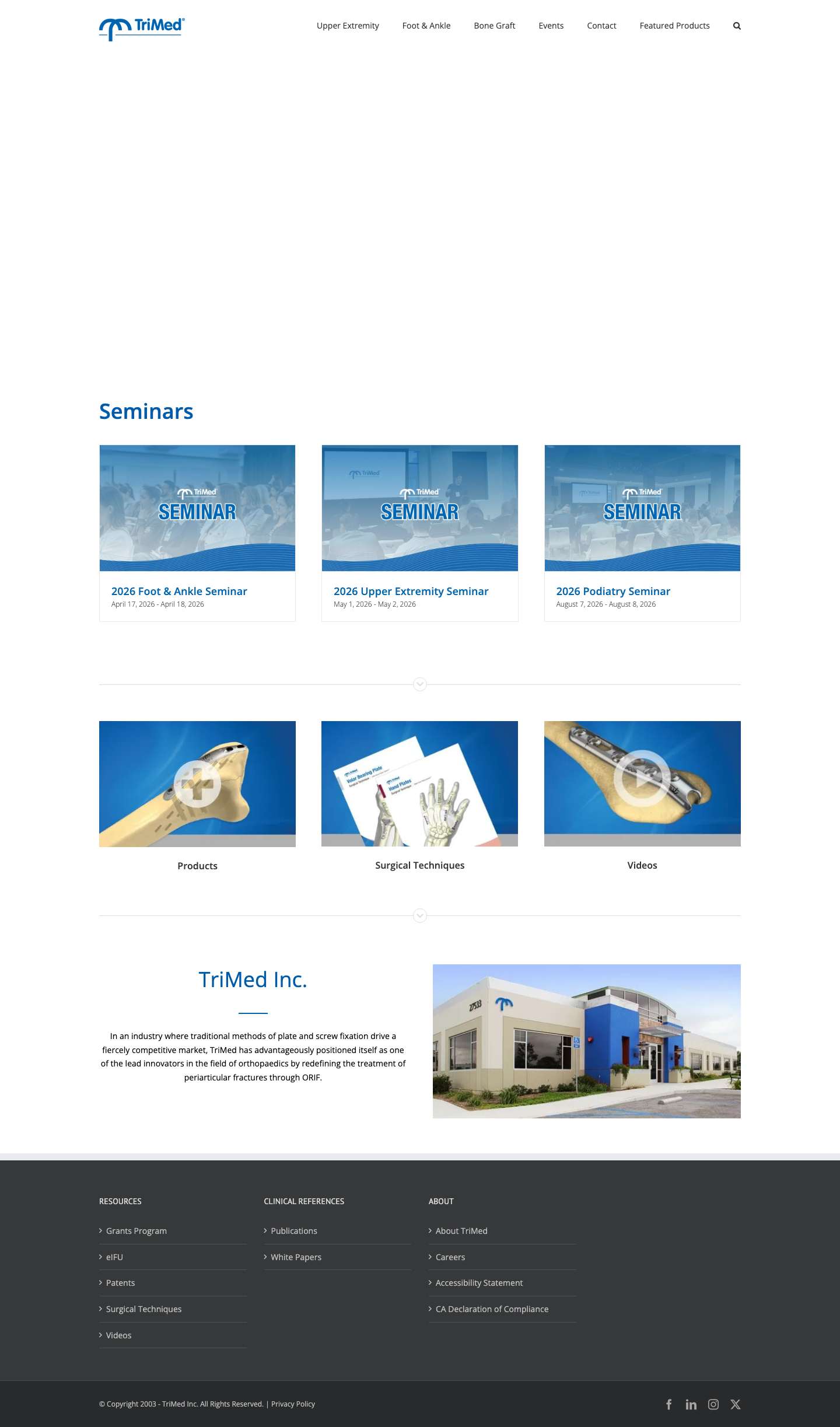 Upper & Lower Extremity Orthopedic Implants - TriMed - Full Screenshot