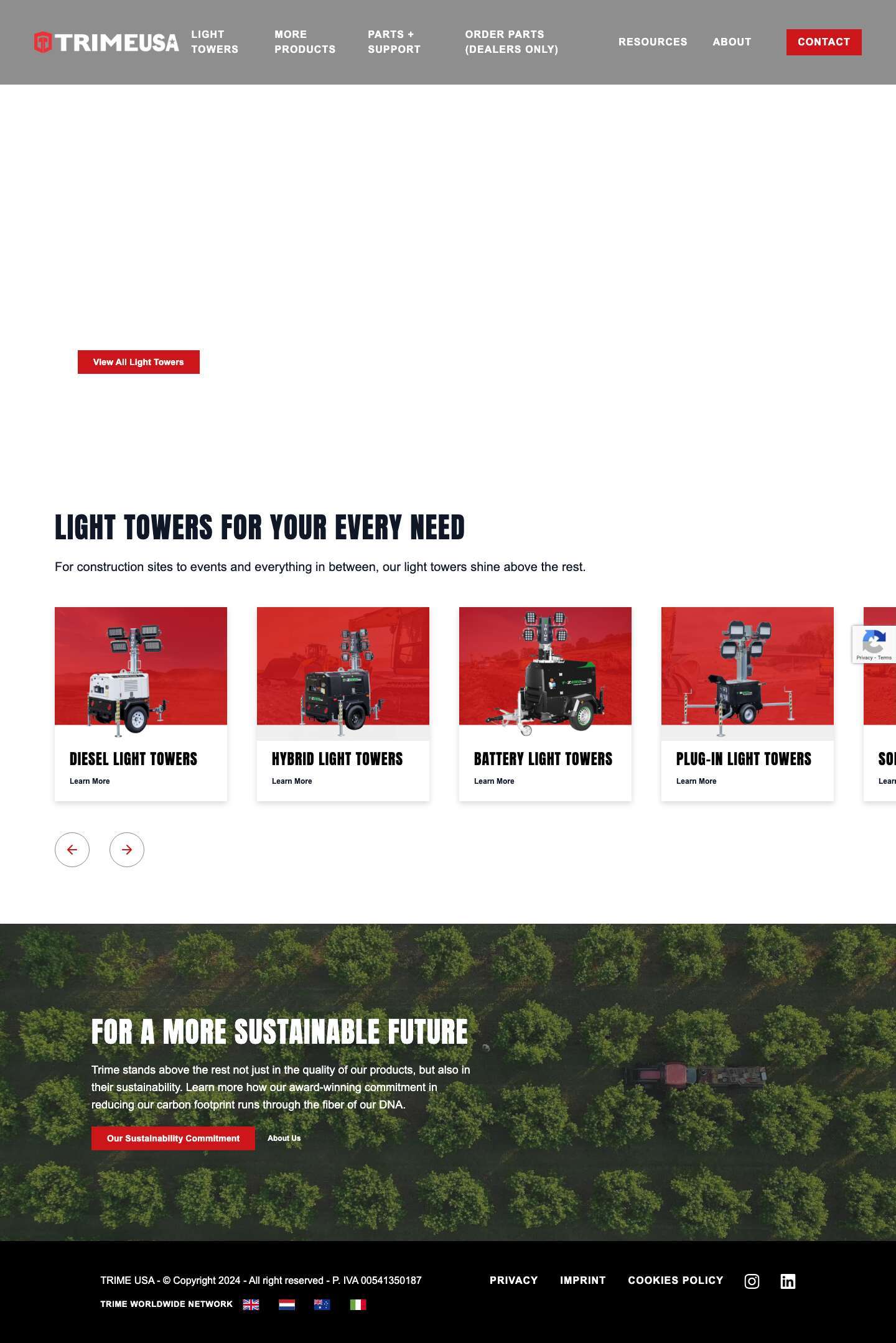 Home - Trime USA | The Leading Light Tower Manufacturer - Full Screenshot