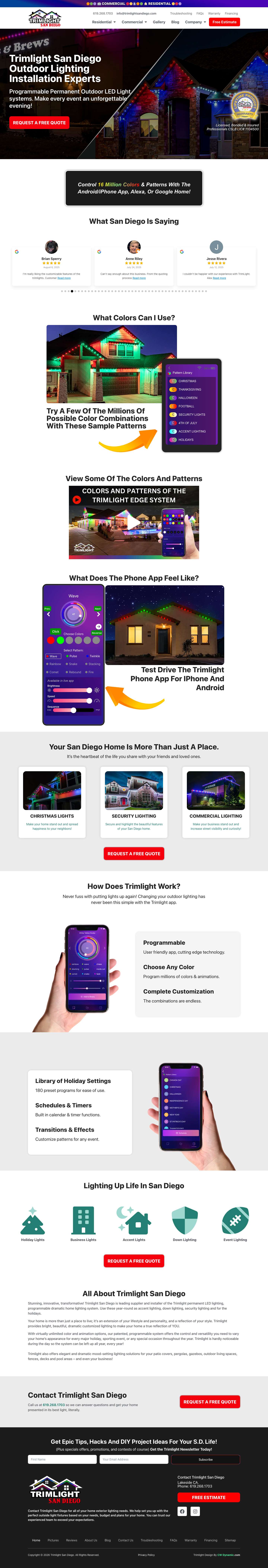 Official Trimlight San Diego - Permanent Outdoor LED Lighting Installers - Full Screenshot