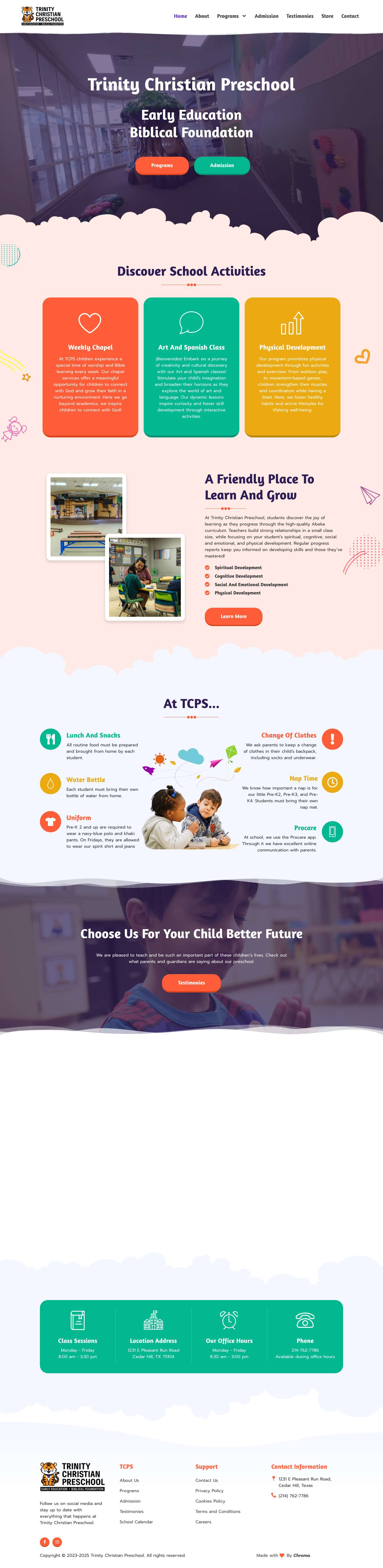 Home - Trinity Christian Preschool - Preschool in Cedar Hill - Full Screenshot