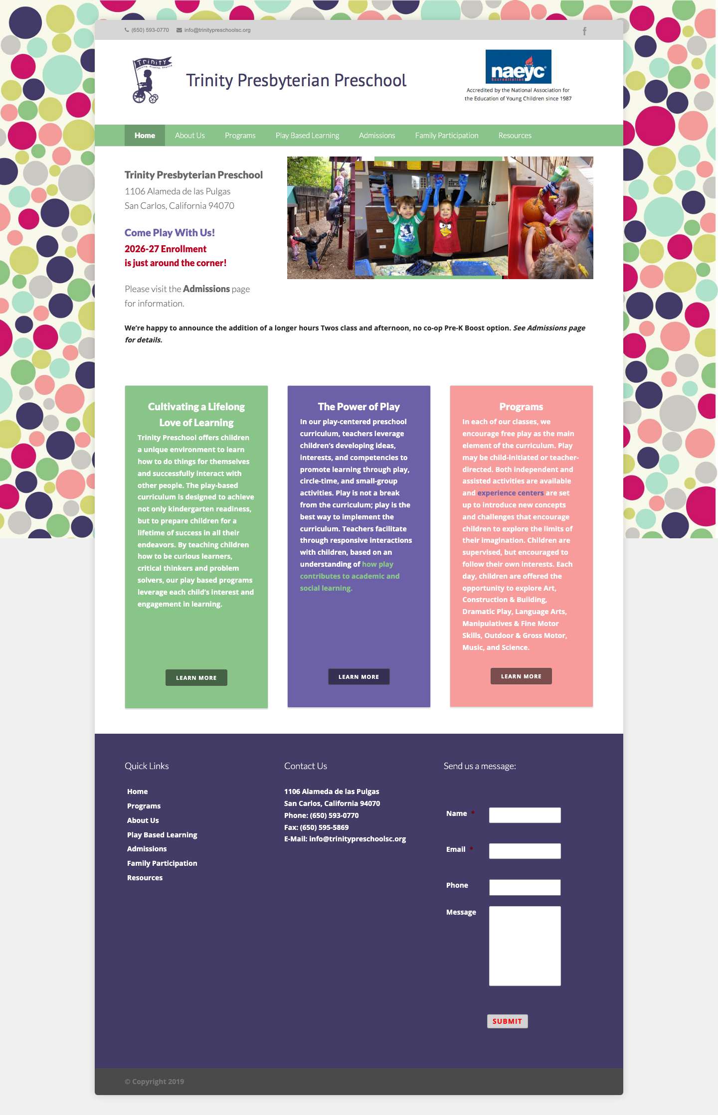 Trinity Presbyterian Preschool Home | Trinity Presbyterian Preschool San Carlos, CA - Full Screenshot