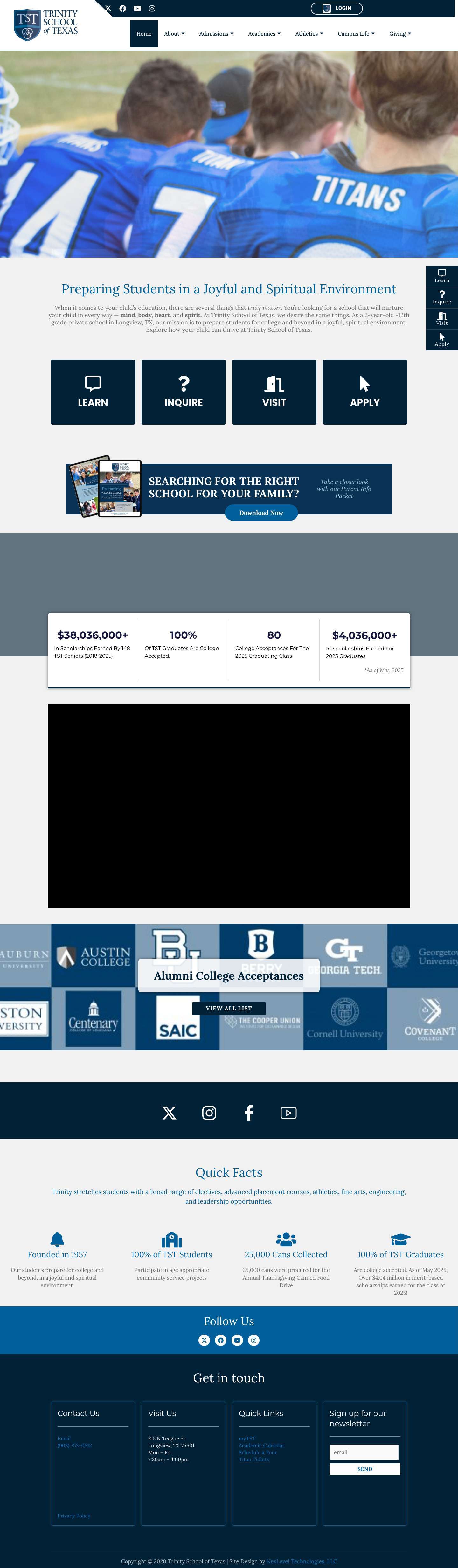Private Christian School in Longview, TX - Trinity School of Texas - Full Screenshot