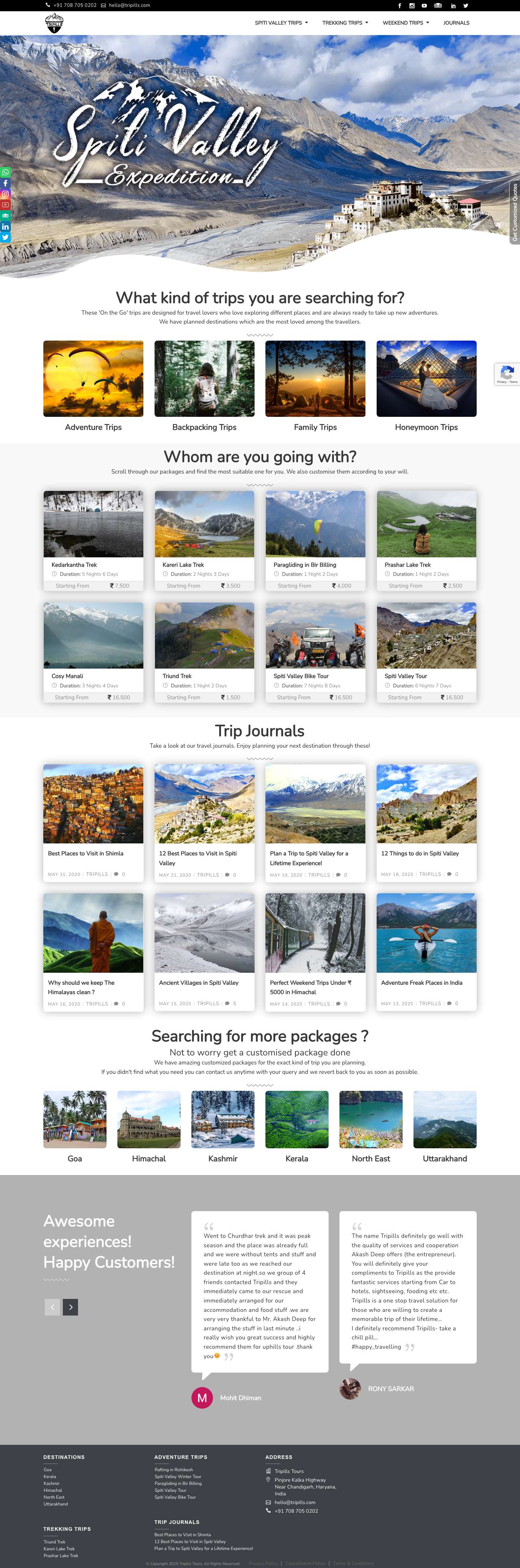 Tripills - Adventure Trekking Trips, Holidays and Honeymoon Packages - Full Screenshot