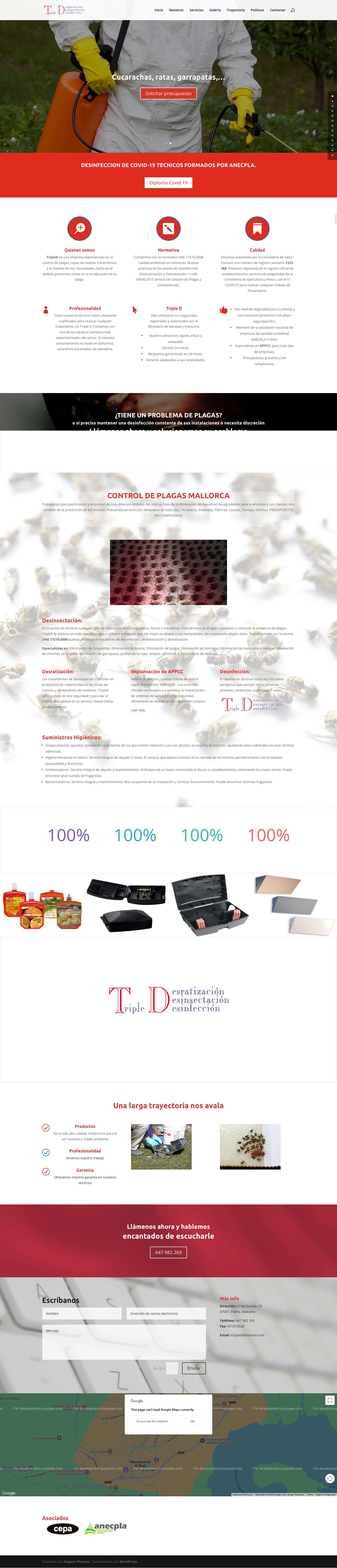 Triple D | Control de plagas urbanas en Palma, Illes Balears. Cucarachas, garrapatas, hormigas, ratas, ratones,.. - Full Screenshot
