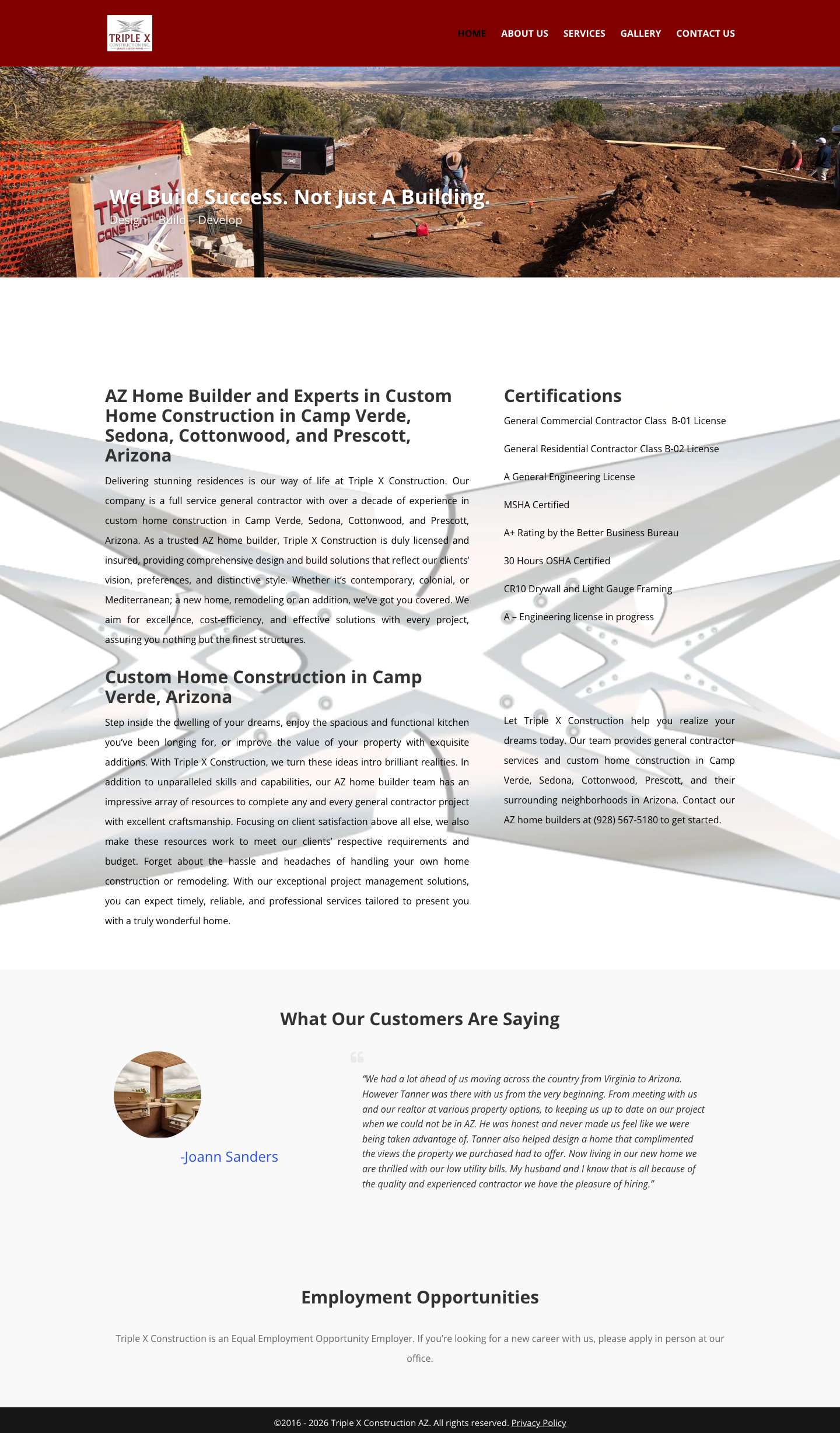 Arizona Custom Home Builder | Custom Homes Camp Verde Arizona - Full Screenshot