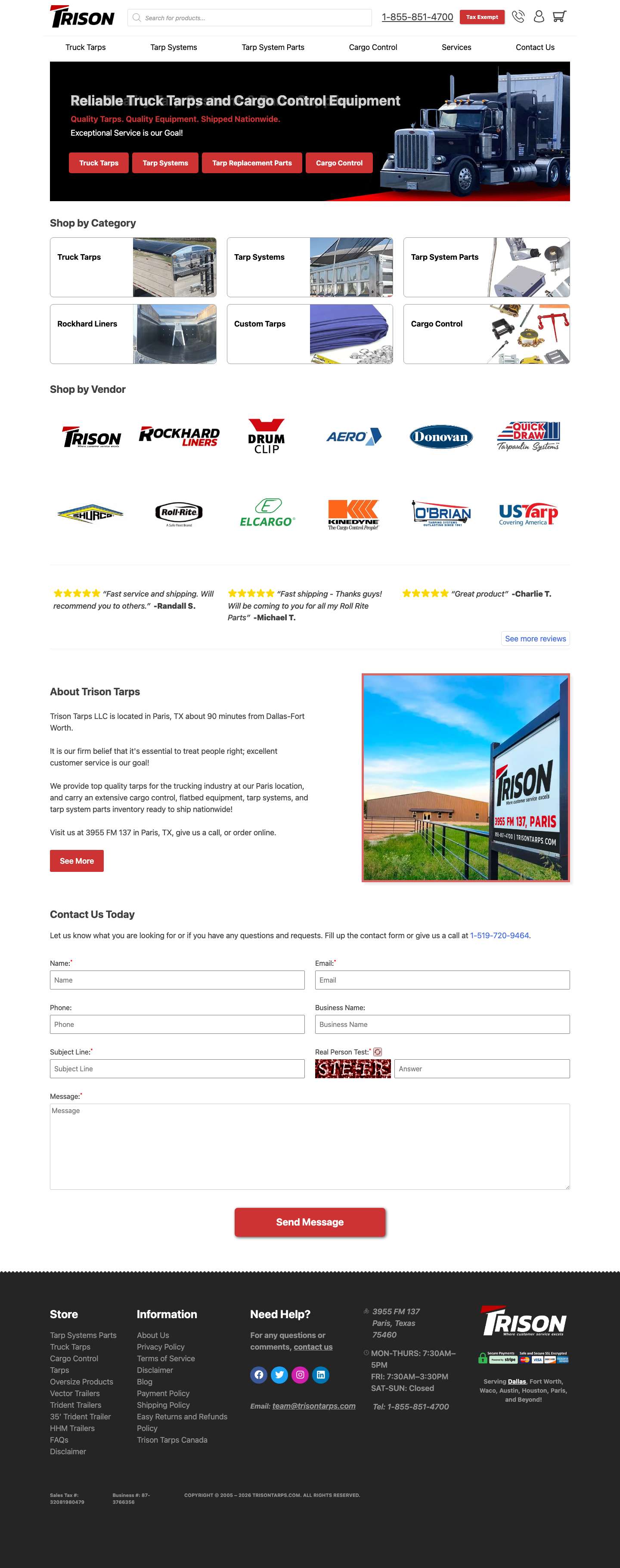 Trison Tarps USA - Truck Tarps and Tarp Systems - Full Screenshot