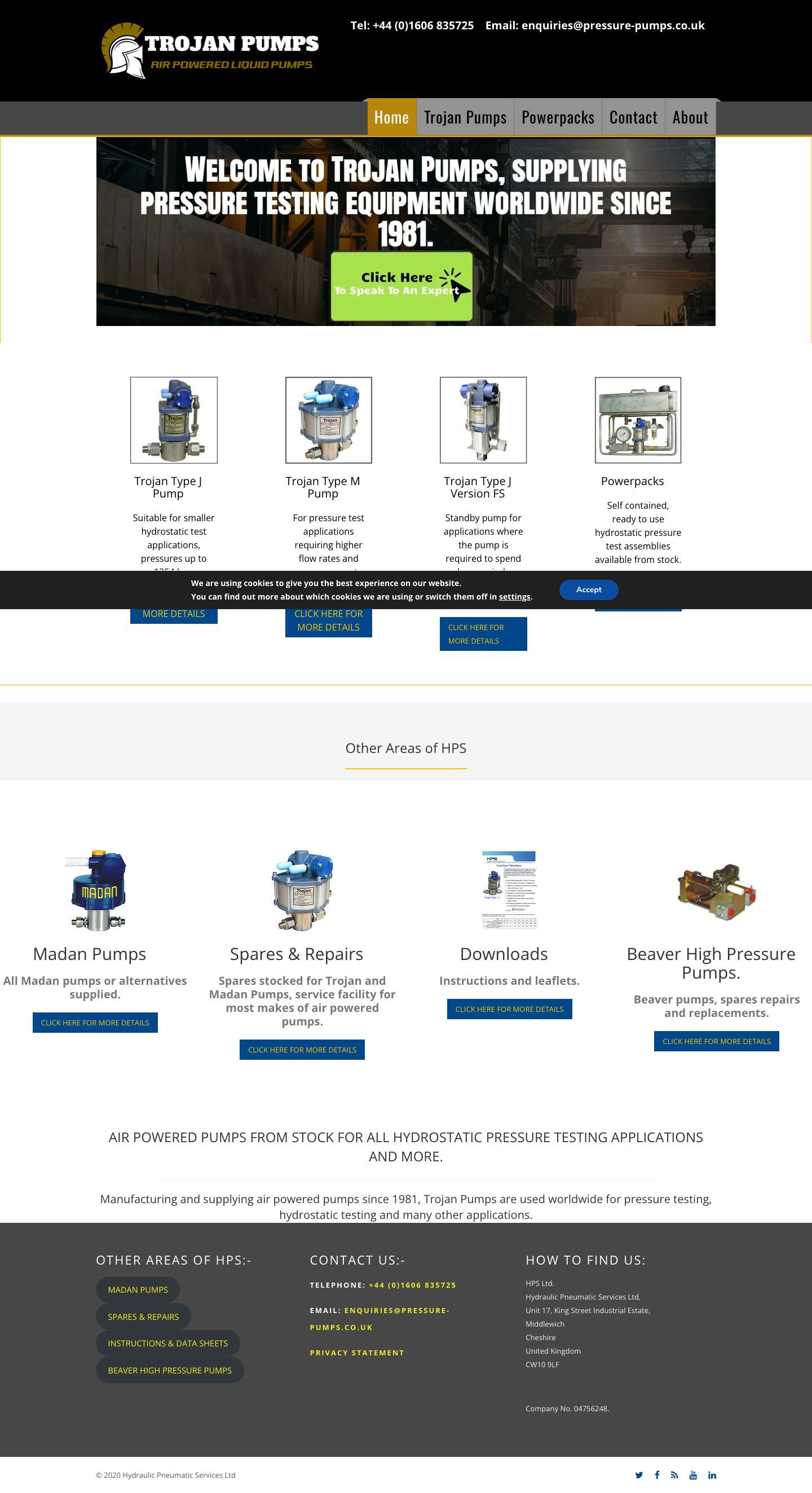 Trojan - Air powered hydrostatic test pumps and equipment - Full Screenshot