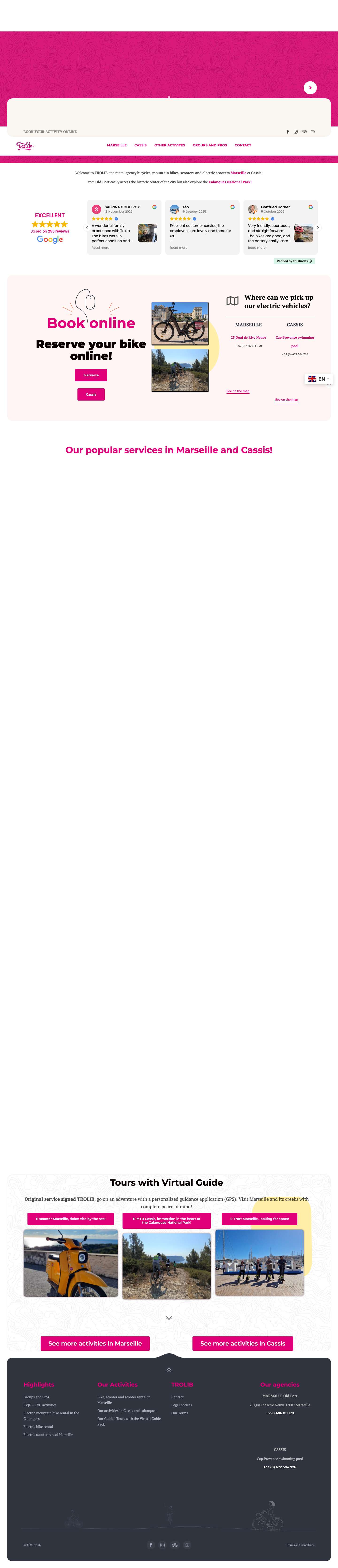 Location de vélo, trottinette et scooter électrique à Marseille Cassis - Full Screenshot