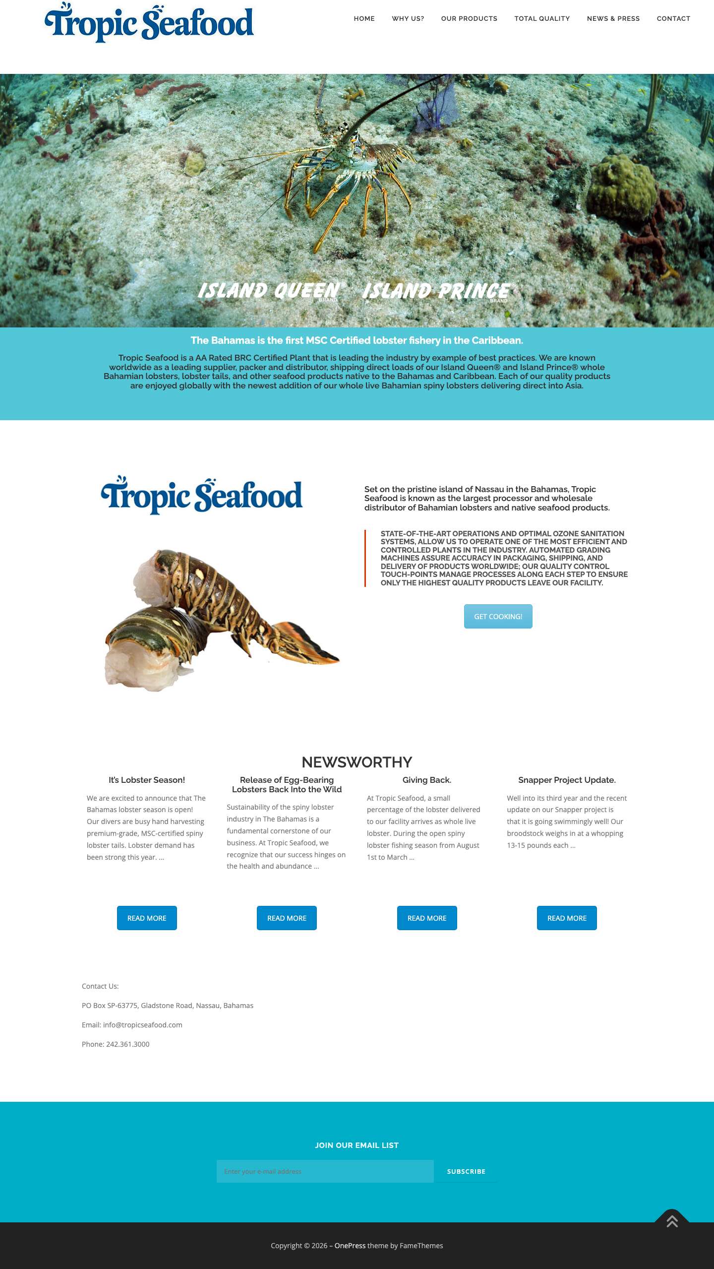 Tropic Seafood - Fresh, Bahamian Spiny Lobster and More | Bahamas - Full Screenshot