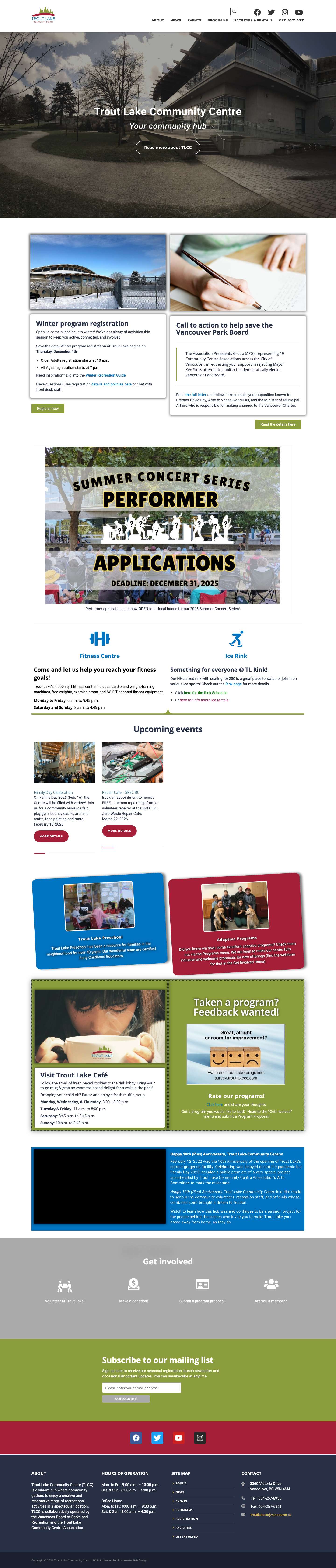 Trout Lake Community Centre | Where community gathers to enjoy a creative and responsive range of recreational, cultural and social activities. - Full Screenshot