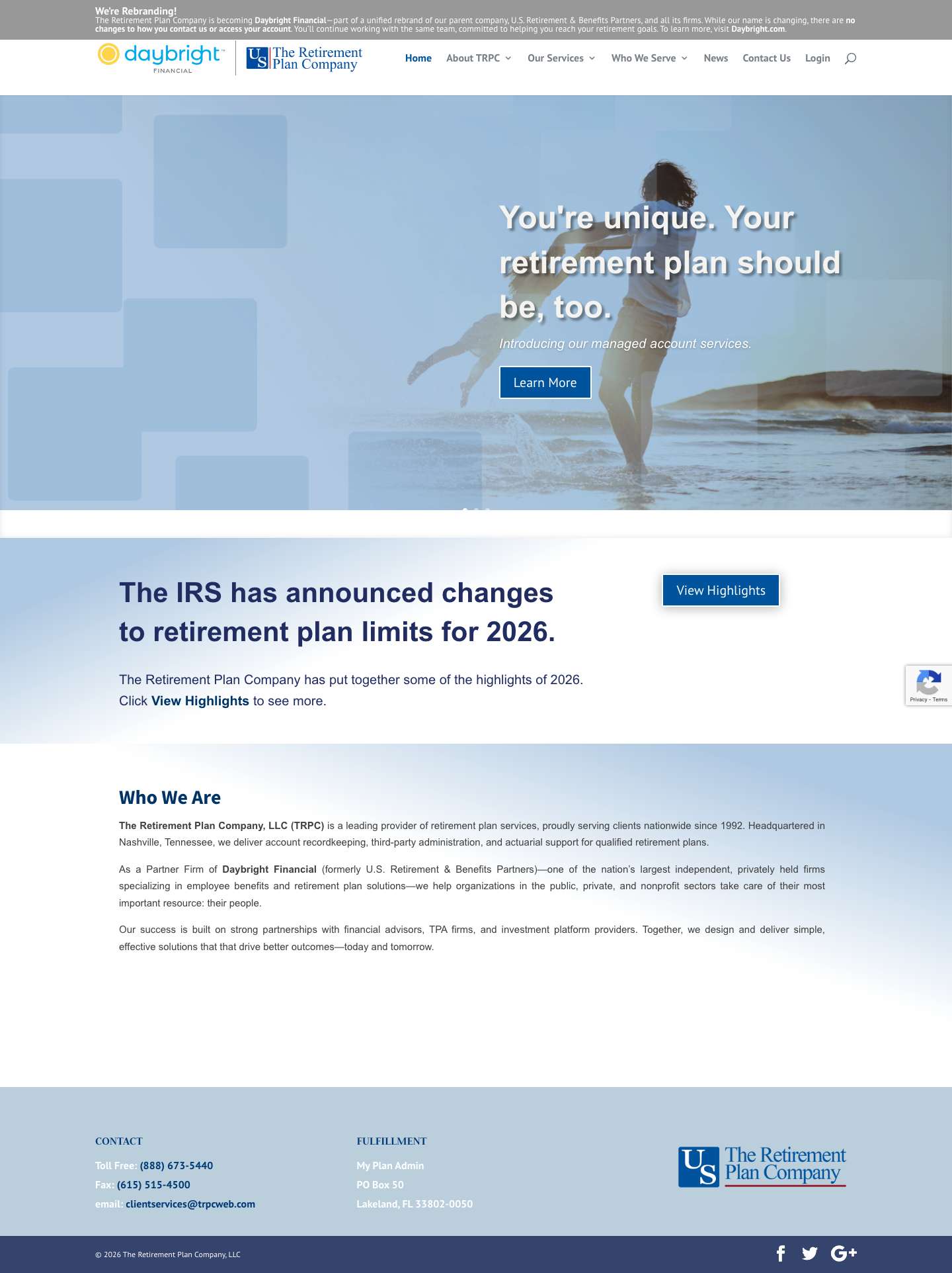 Retirement Plan Administration & Recordkeeping | TRPC - Full Screenshot