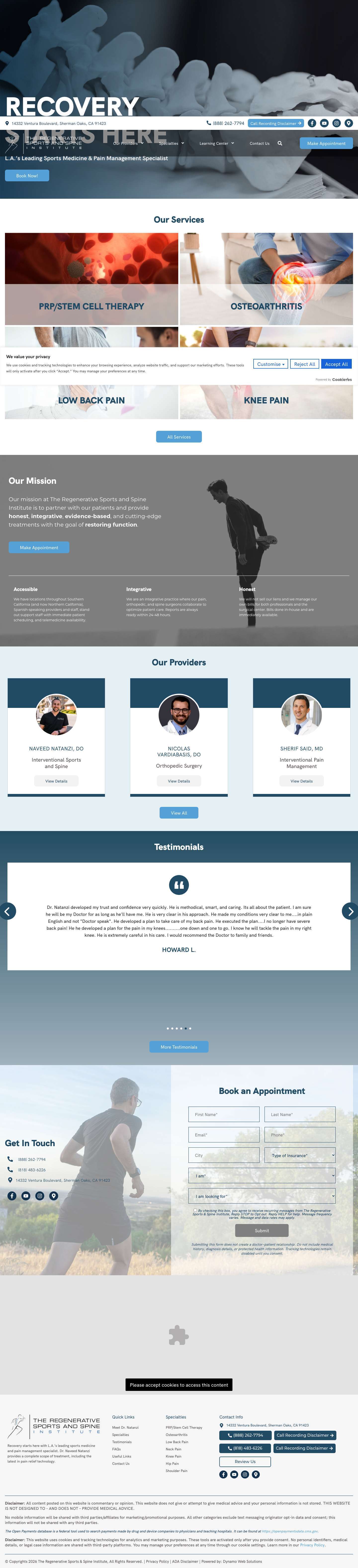 TRSSI | Stem Cell Therapy | PRP & Epidural Injections | Dr. Naveed Natanzi - Full Screenshot