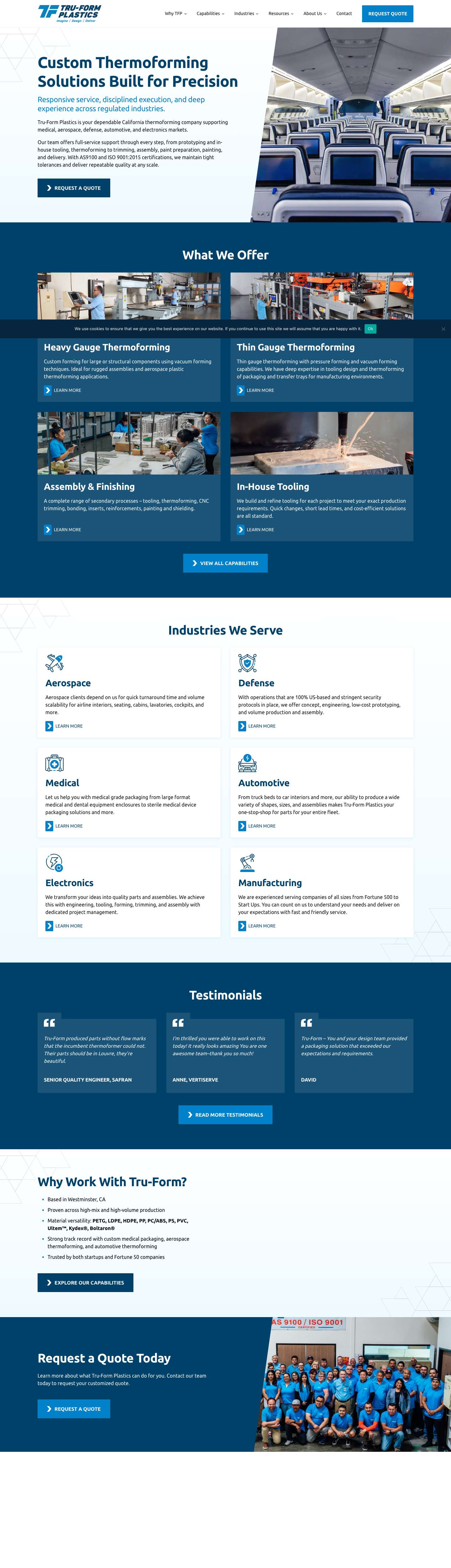 California Thermoforming Company - Home | Tru-Form Plastics - Full Screenshot