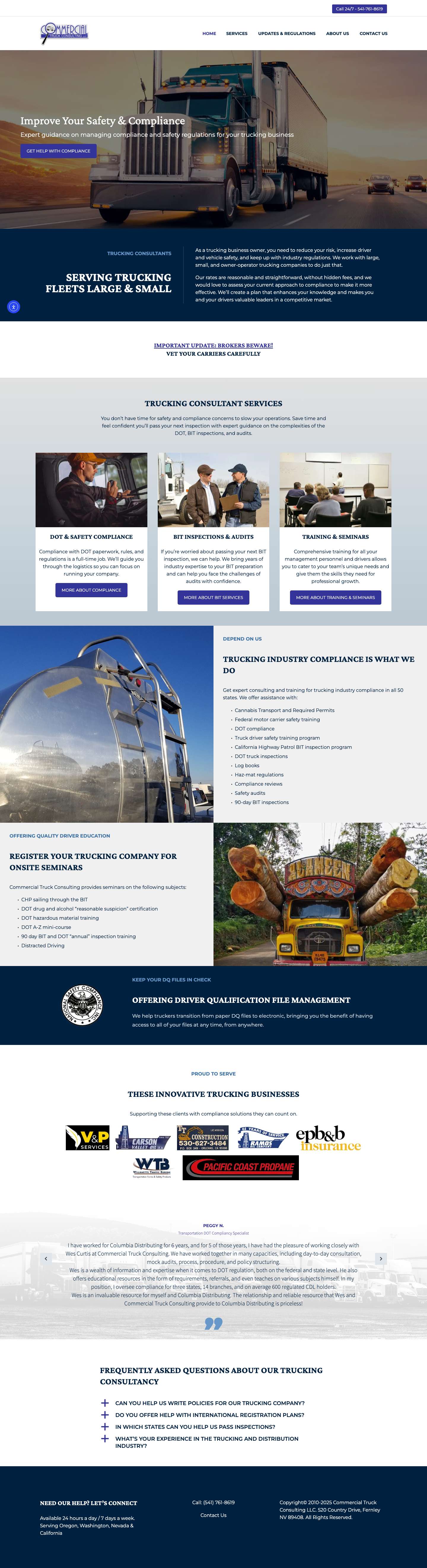 DOT Compliance & Safety Trucking Company - Commercial Truck Consulting - Full Screenshot