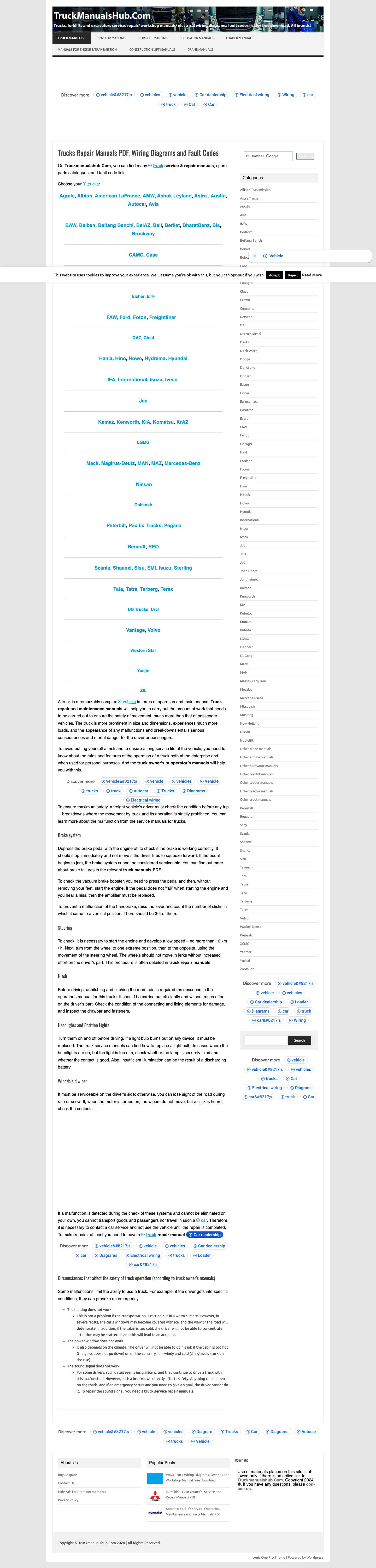 Trucks Service, Owner's and Repair Manuals PDF, Wiring Diagrams - Full Screenshot
