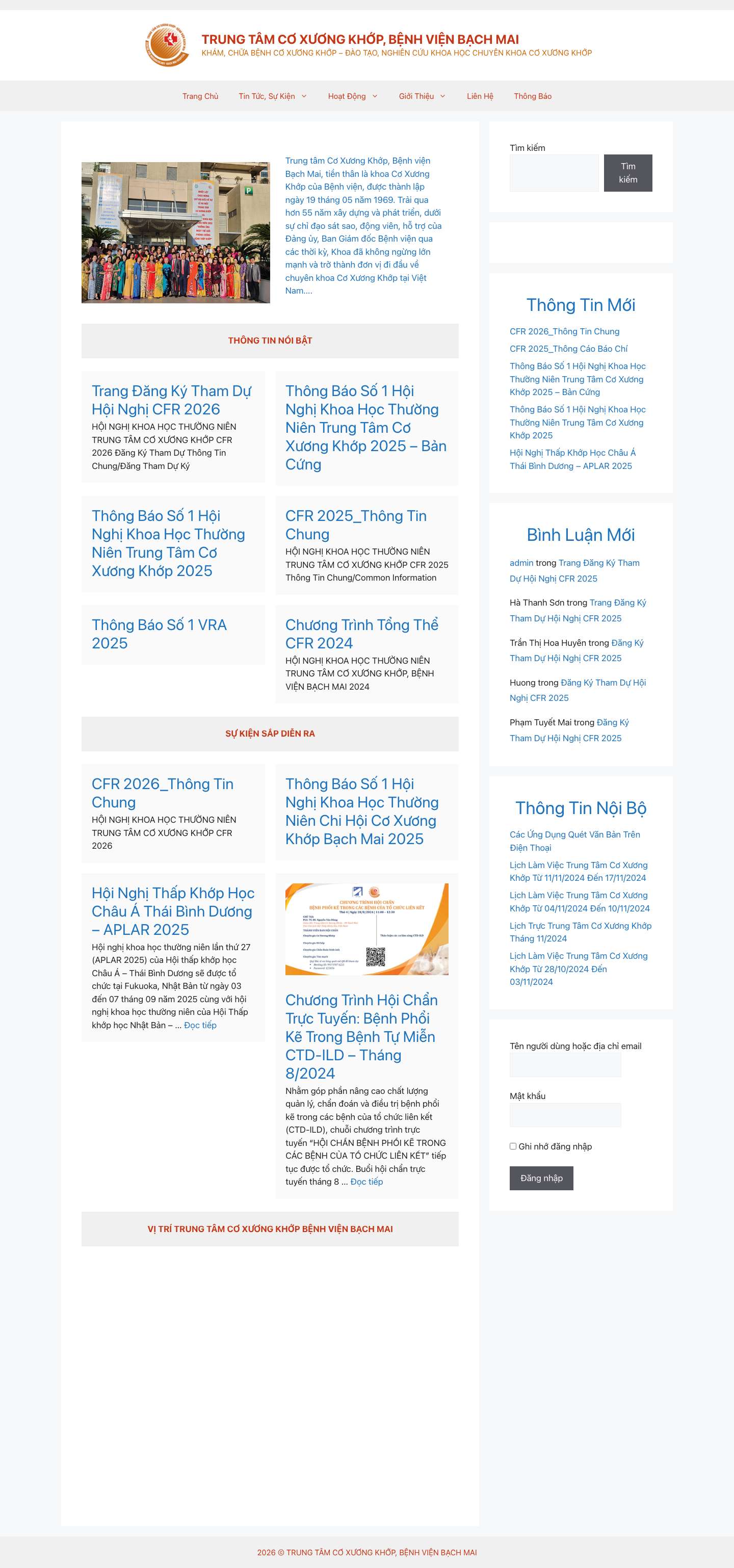 TRUNG TÂM CƠ XƯƠNG KHỚP, BỆNH VIỆN BẠCH MAI – KHÁM, CHỮA BỆNH CƠ XƯƠNG KHỚP – ĐÀO TẠO, NGHIÊN CỨU KHOA HỌC CHUYÊN KHOA CƠ XƯƠNG KHỚP - Full Screenshot