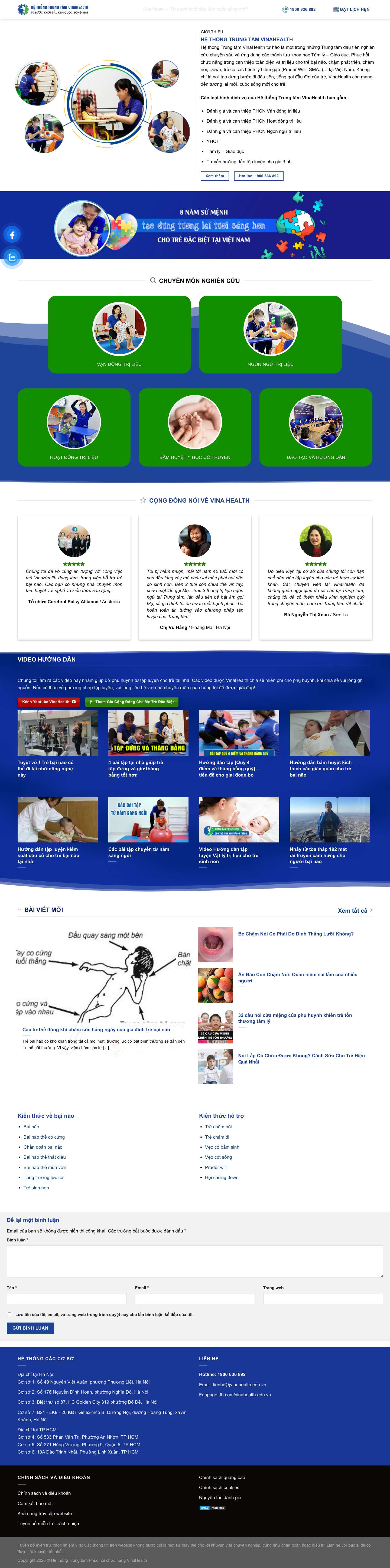 Hệ Thống Trung Tâm Phục Hồi Chức Năng VinaHealth - Full Screenshot