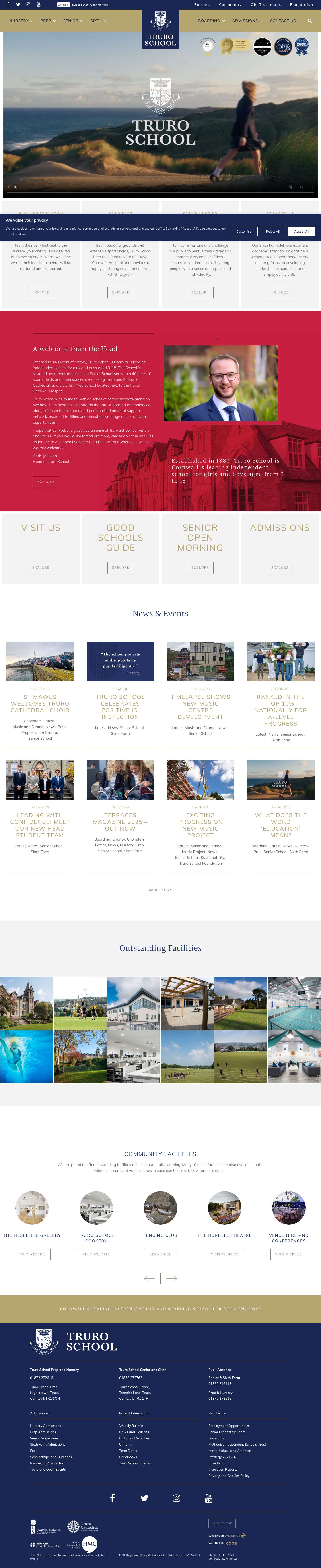 Truro School | Independent School, Cornwall UK, Girls & Boys 3-18 - Full Screenshot