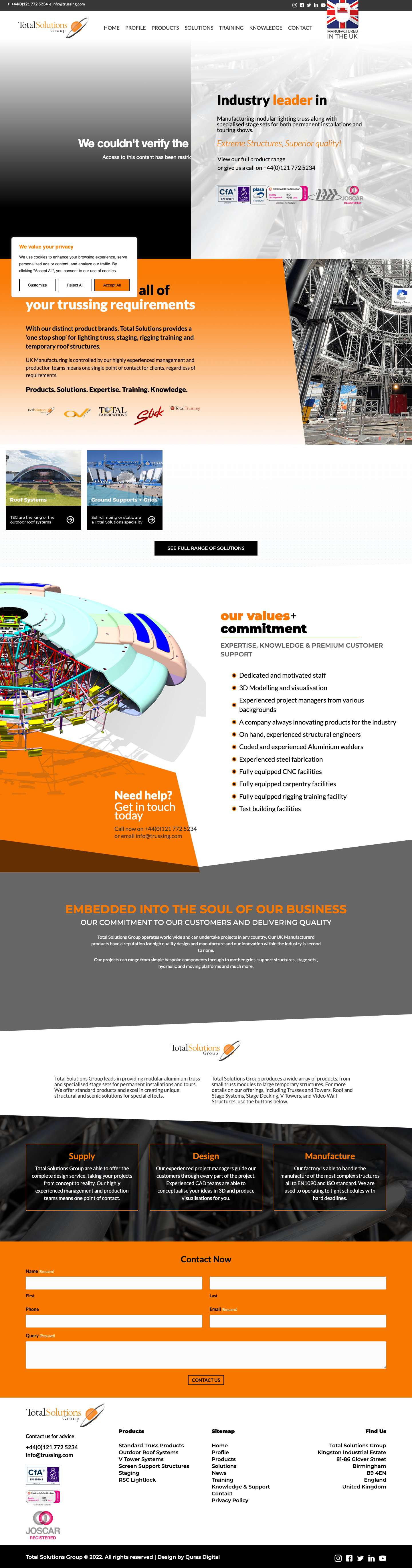 Total Solutions UK Manufactured Aluminium Lighting Truss - Full Screenshot