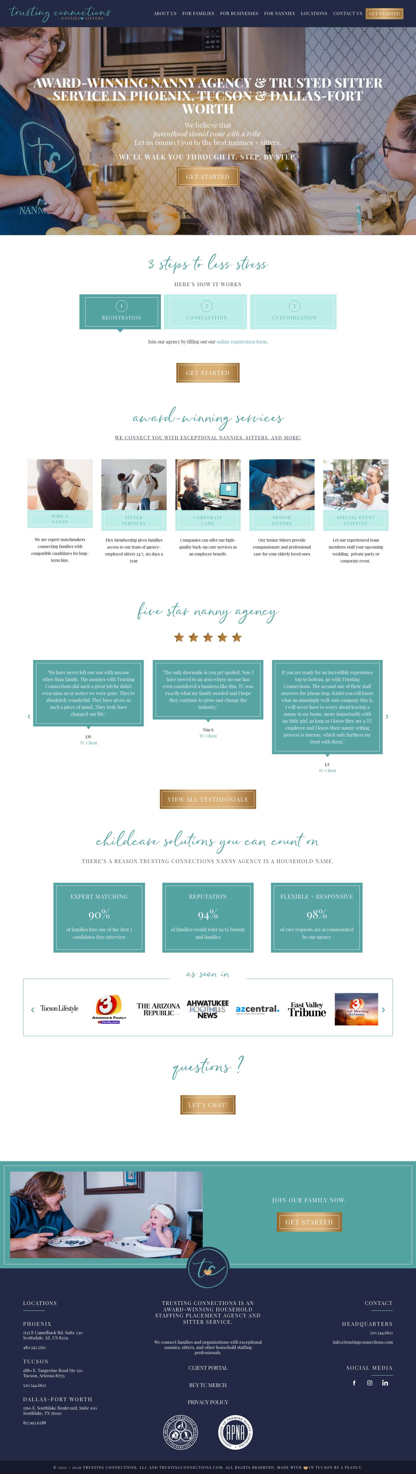 Trusted Nanny Agency in Tucson, Phoenix, & Dallas-Fort Worth - Full Screenshot