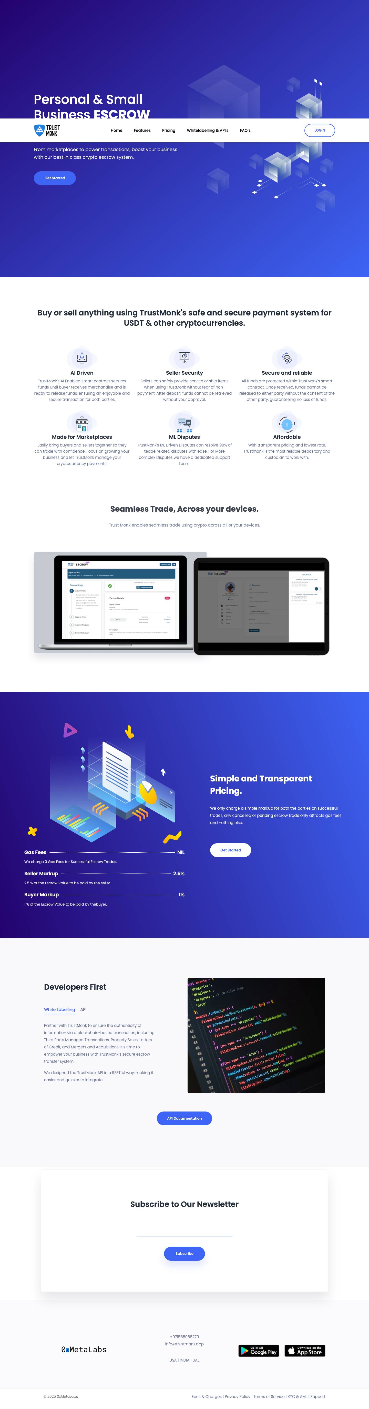 Trustmonk – Enabling Trustless Trades – Crypto Escrow & Depository Services - Full Screenshot
