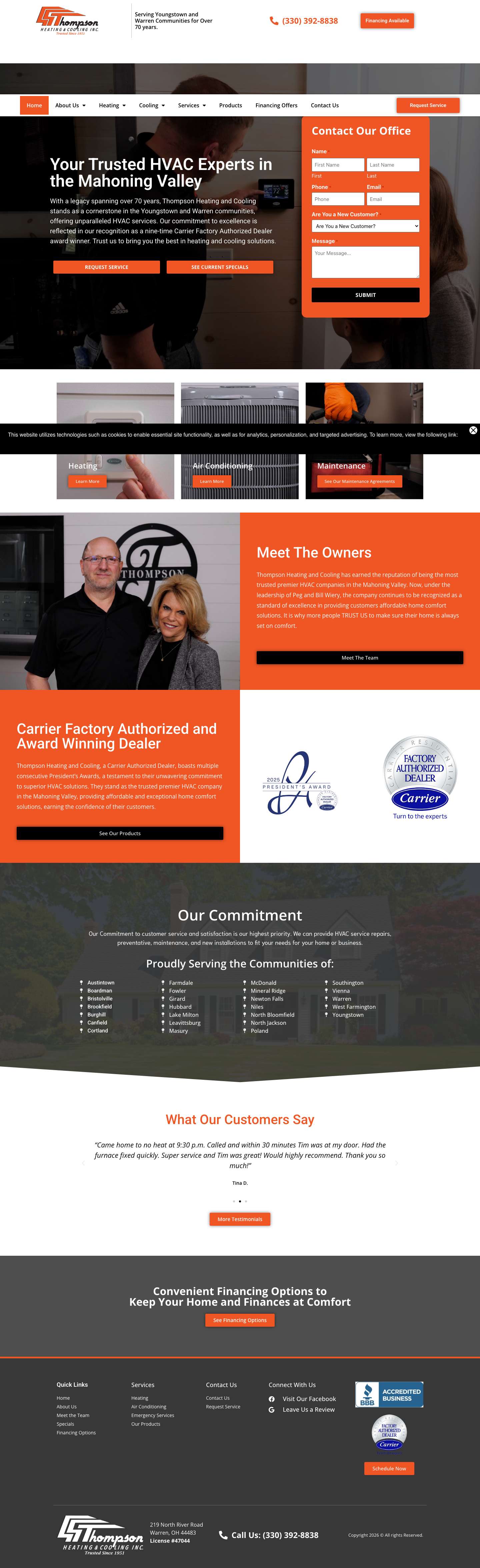 Thompson Heating and Cooling | Trust Thompson - Full Screenshot