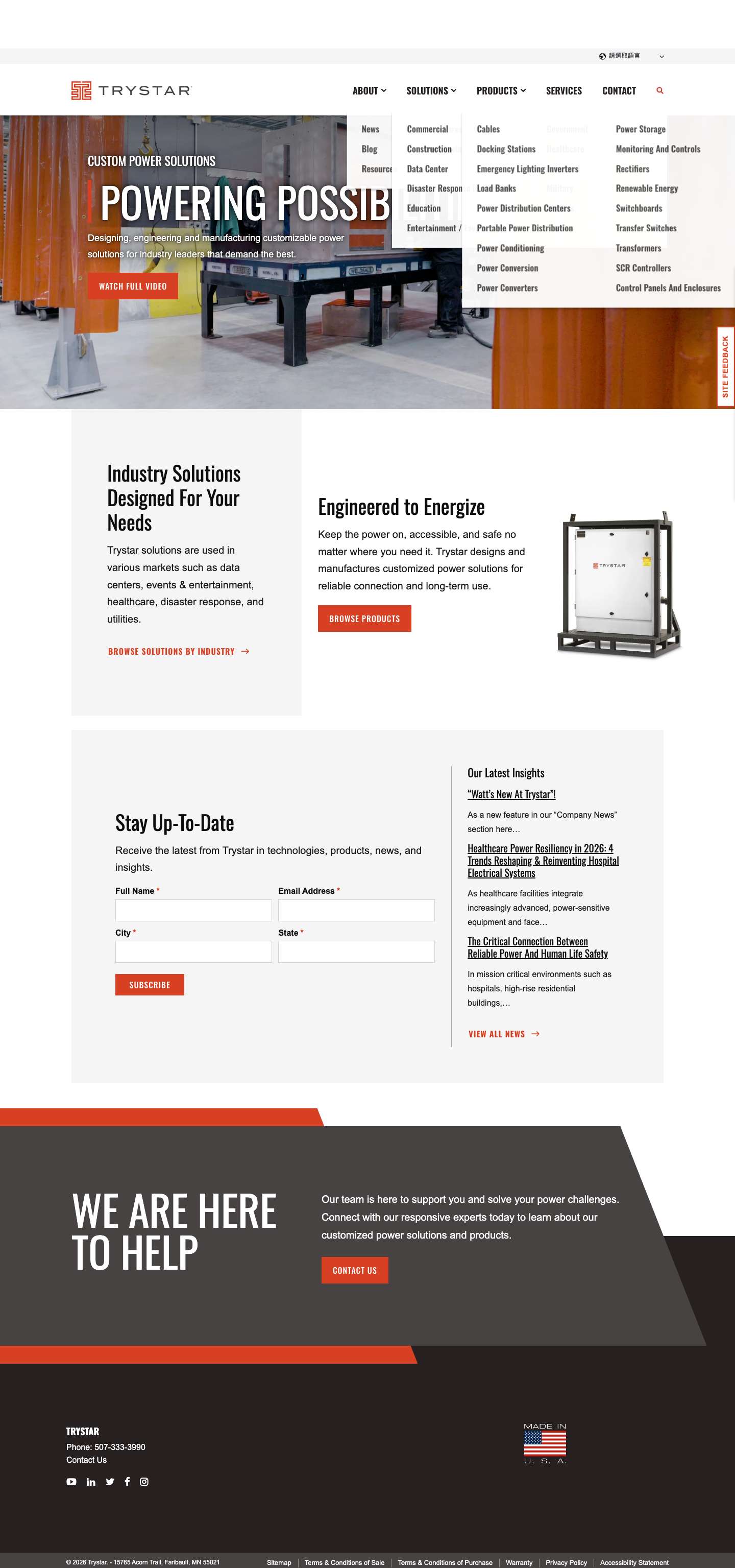 Custom Power Solutions | Trystar - Full Screenshot