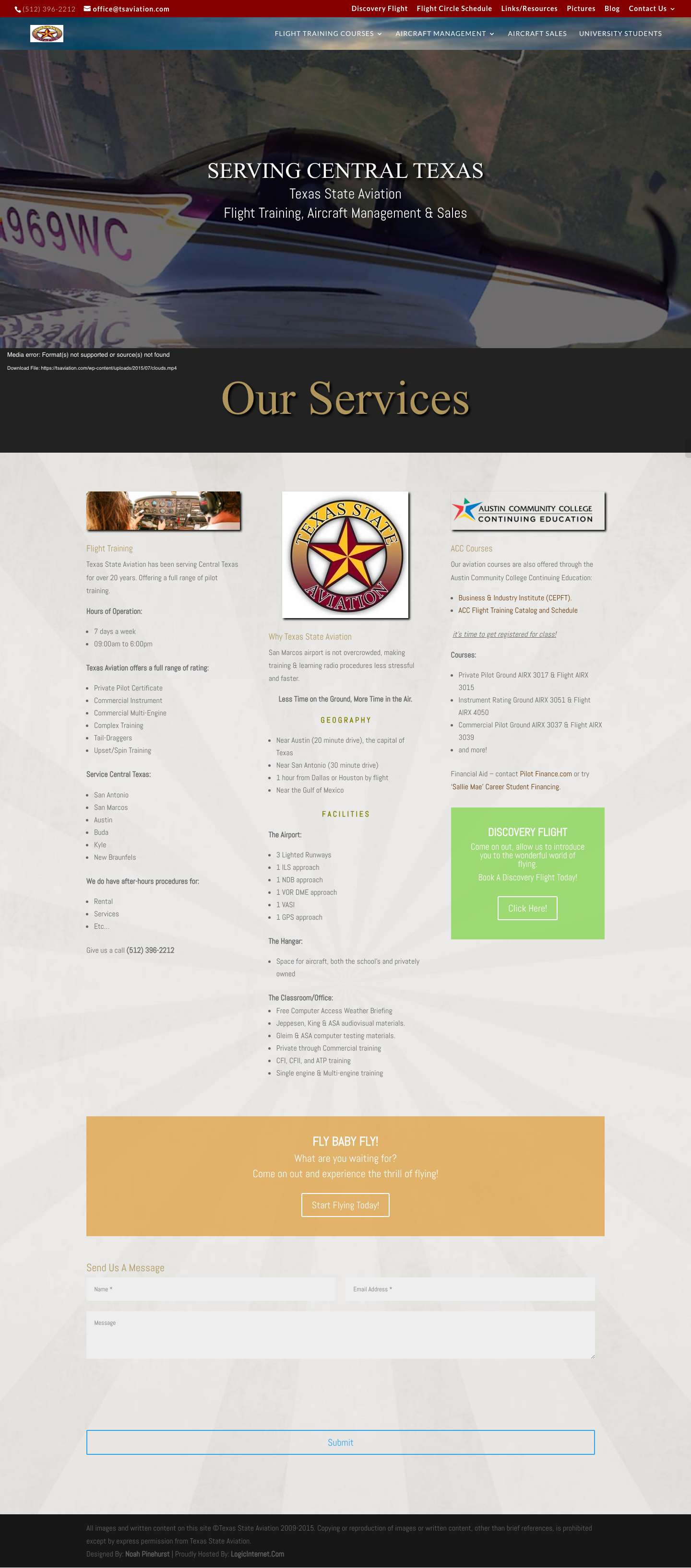 Texas State Aviation San Marcos | Flight Training, Aircraft Management, & Sales - Full Screenshot