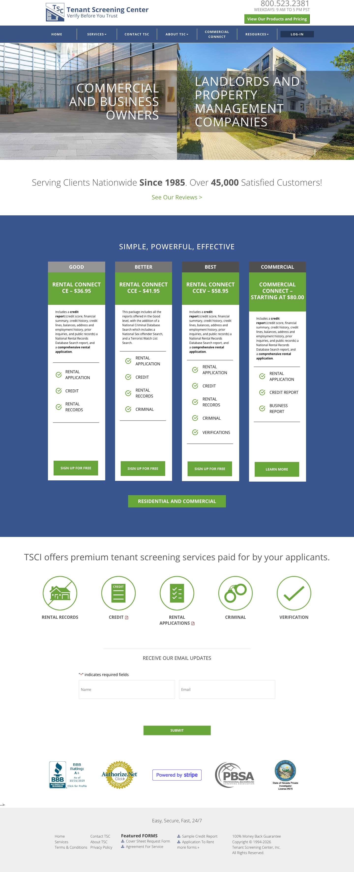 Tenant Screening Center | TSCI Inc - Full Screenshot