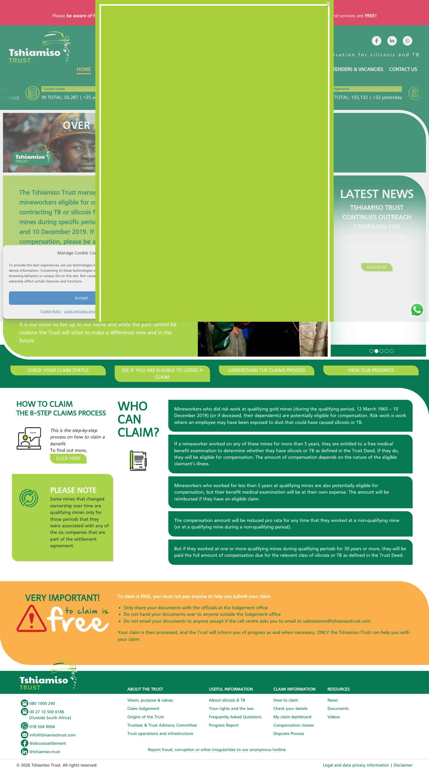 Tshiamiso Trust – Compensation for silicosis and TB - Full Screenshot