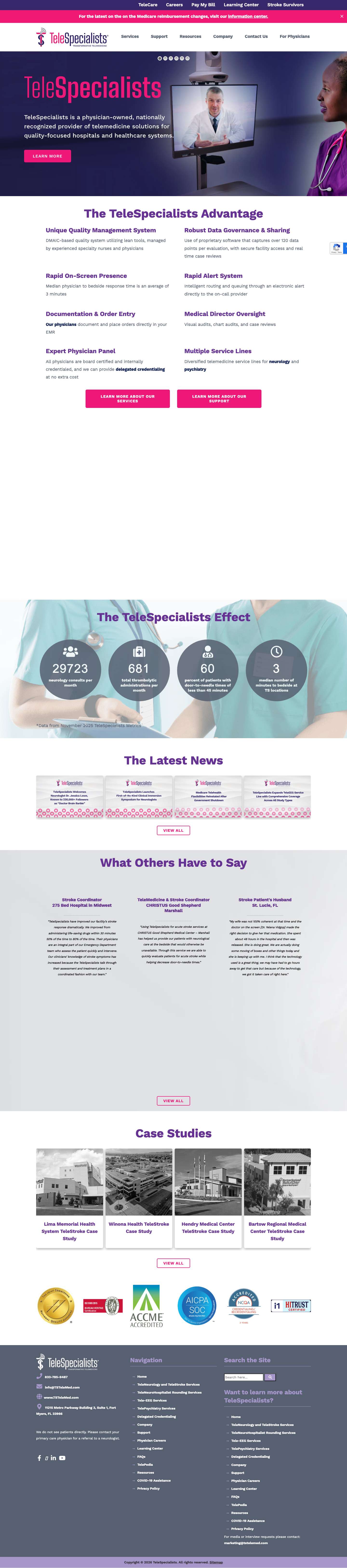 TeleSpecialists | Telemedicine for TeleNeurology & TeleStroke - Full Screenshot